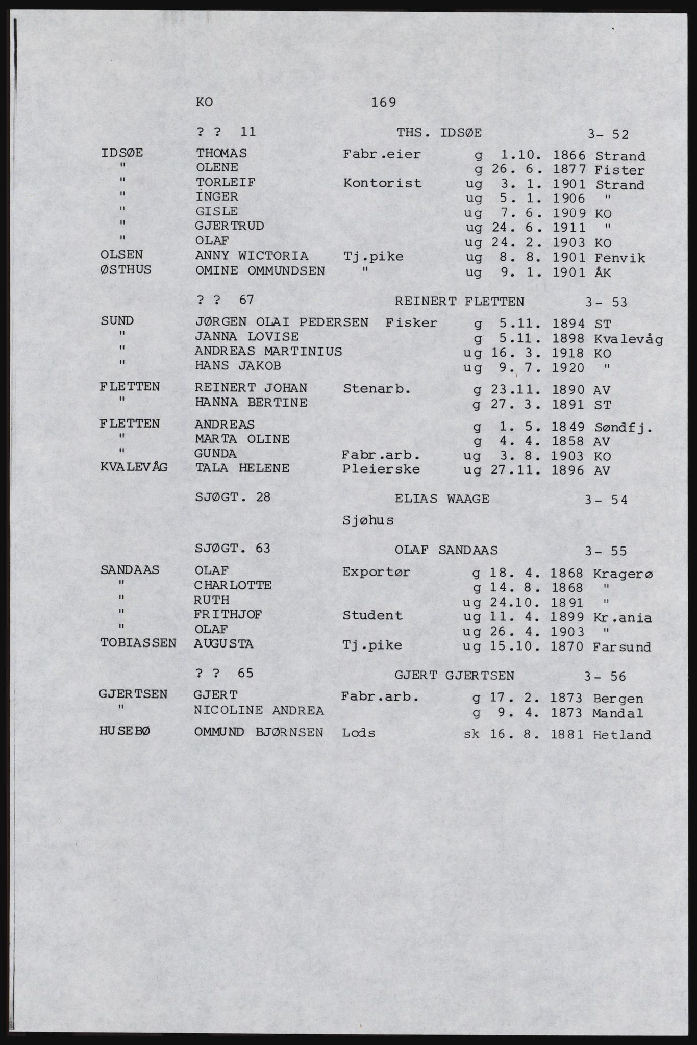 SAST, Avskrift av folketellingen 1920 for Karmøy, 1920, s. 185