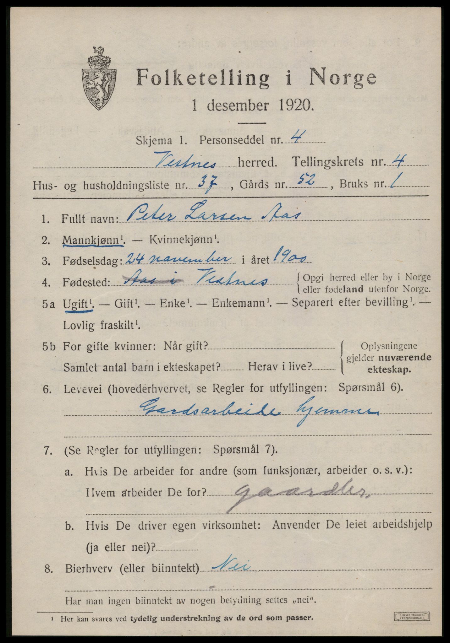 SAT, Folketelling 1920 for 1535 Vestnes herred, 1920, s. 3729