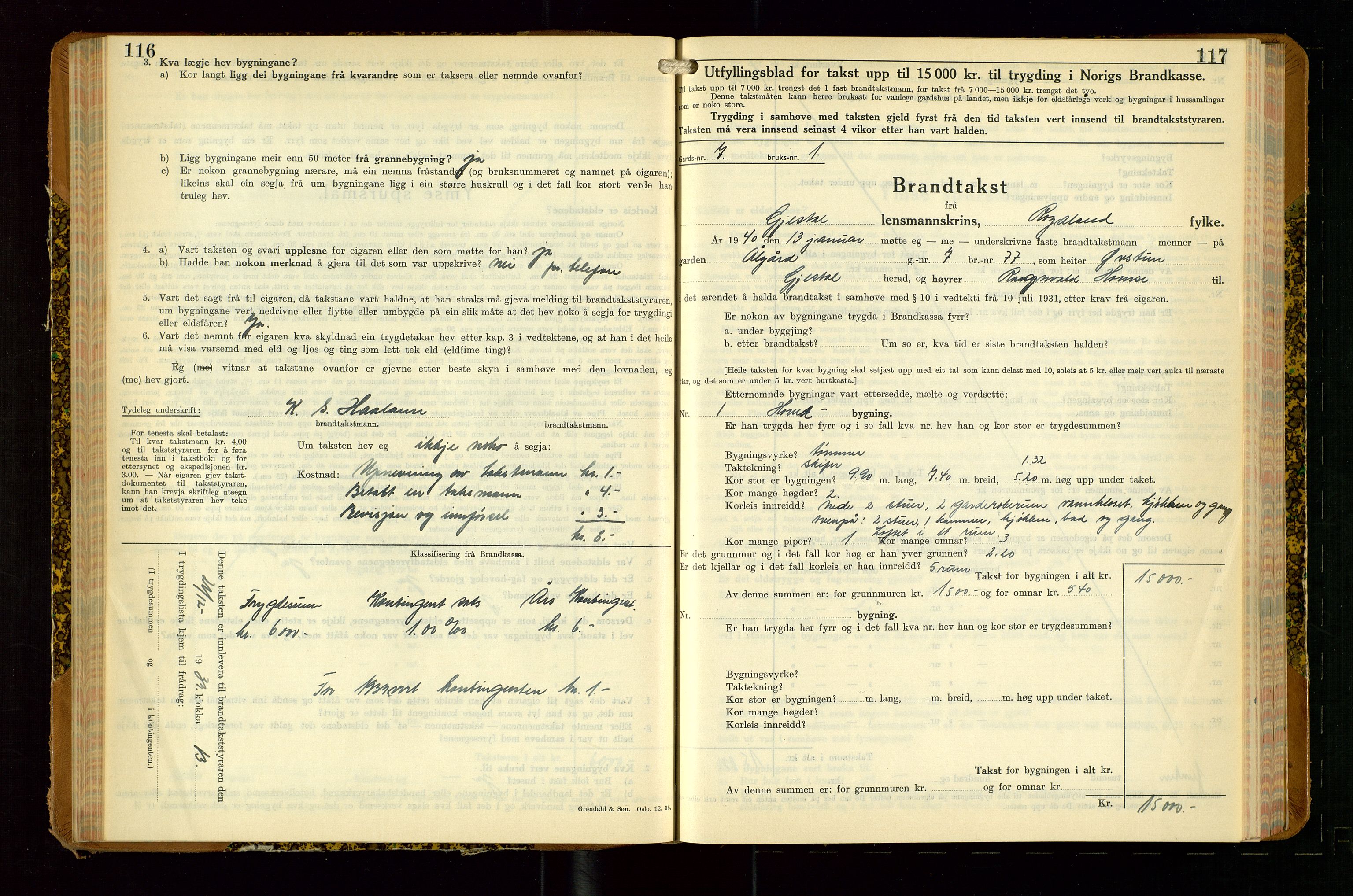 Gjesdal lensmannskontor, SAST/A-100441/Go/L0008: Branntakstskjemaprotokoll, 1937-1955, s. 116-117