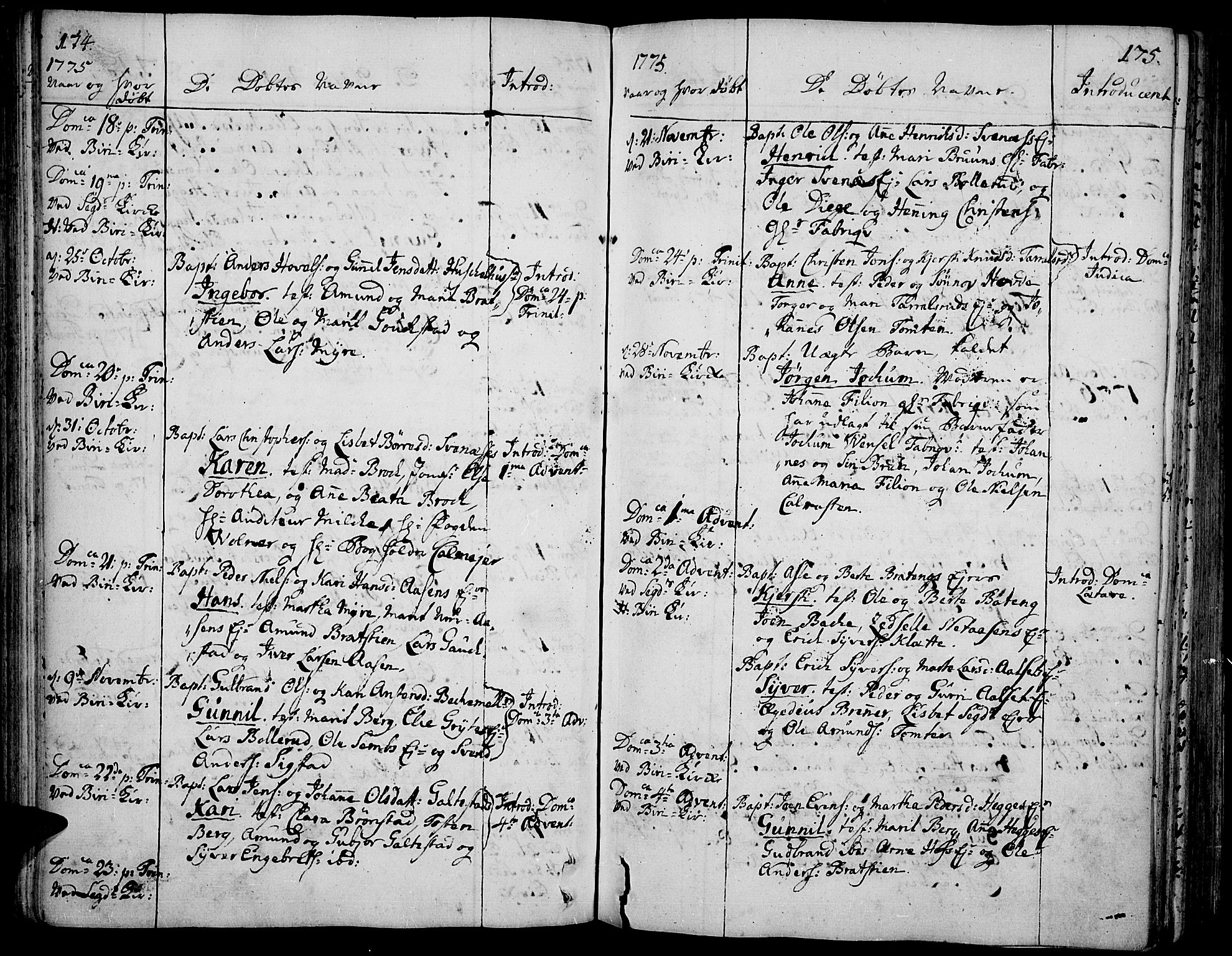 Biri prestekontor, AV/SAH-PREST-096/H/Ha/Haa/L0002: Ministerialbok nr. 2, 1754-1789, s. 174-175