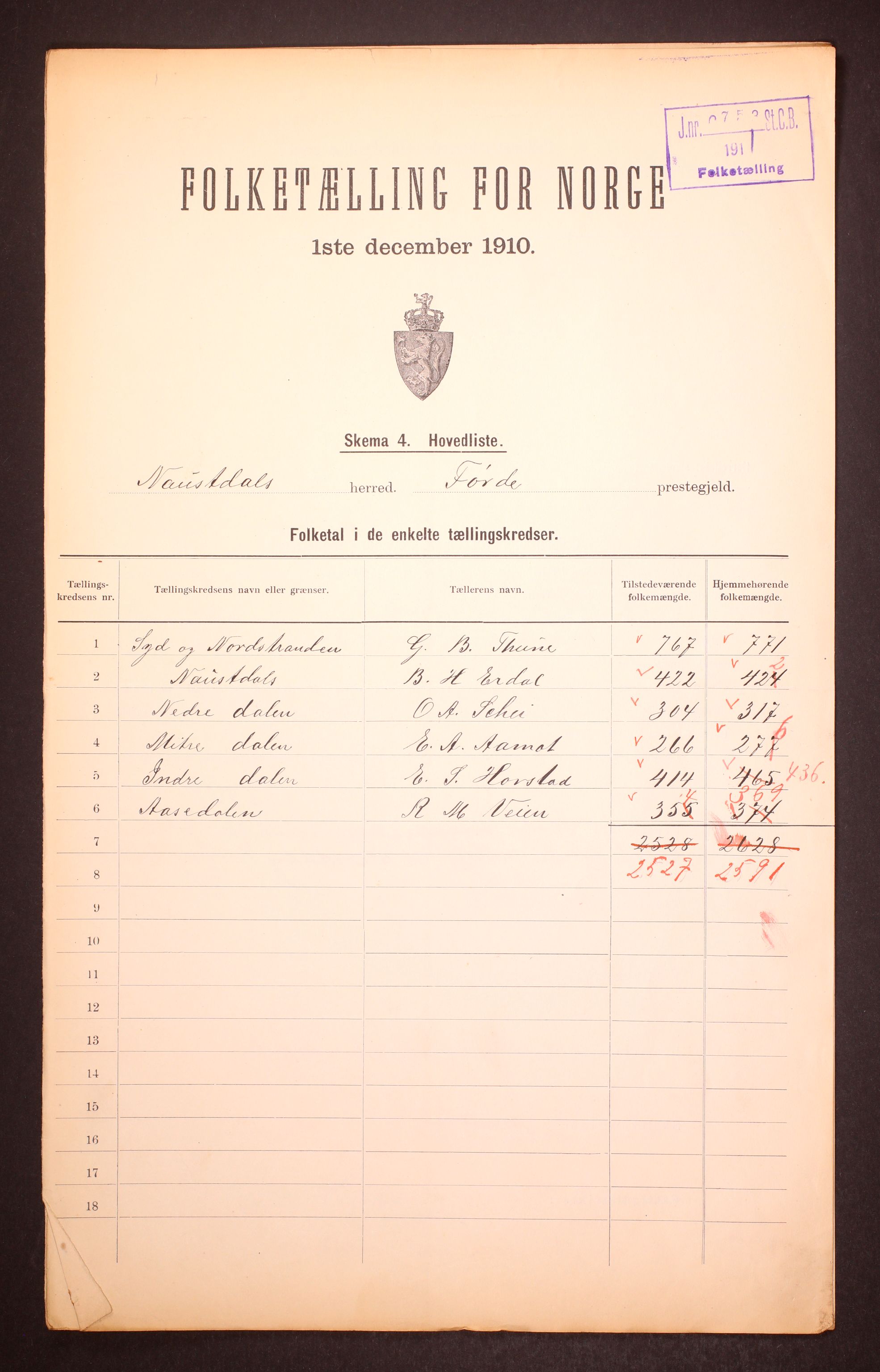 RA, Folketelling 1910 for 1433 Naustdal herred, 1910, s. 2