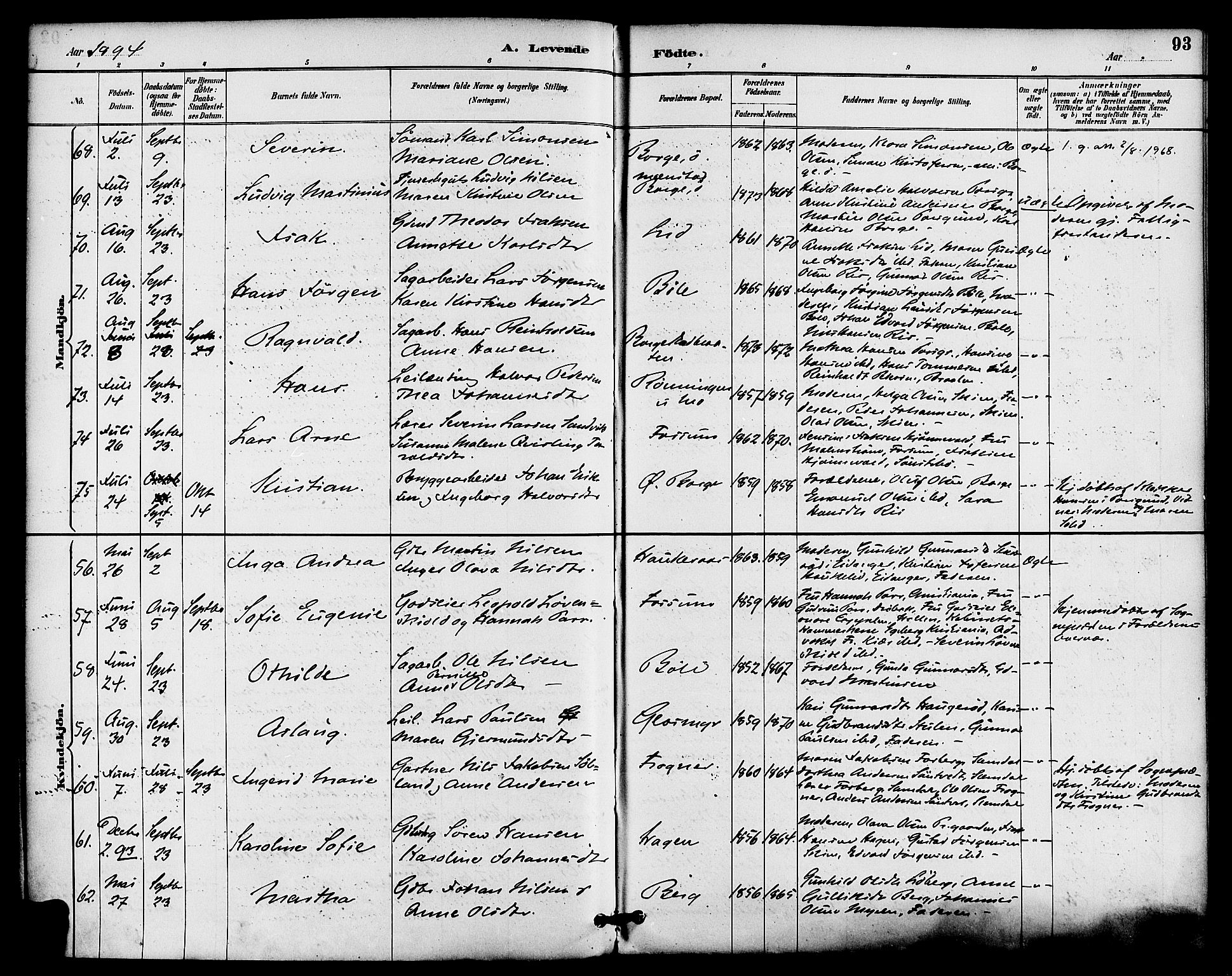 Gjerpen kirkebøker, AV/SAKO-A-265/F/Fa/L0010: Ministerialbok nr. I 10, 1886-1895, s. 93