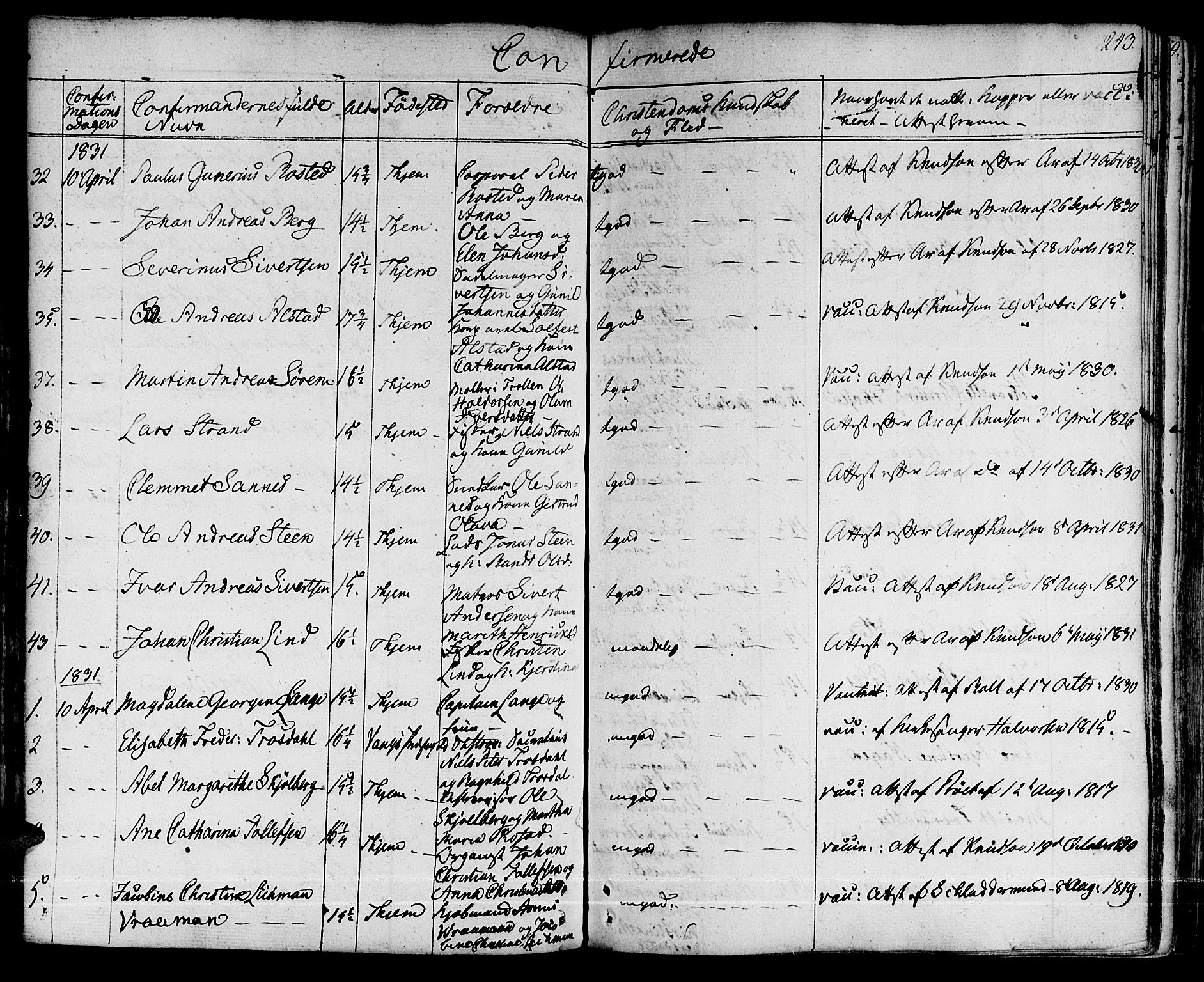 Ministerialprotokoller, klokkerbøker og fødselsregistre - Sør-Trøndelag, AV/SAT-A-1456/601/L0045: Ministerialbok nr. 601A13, 1821-1831, s. 243