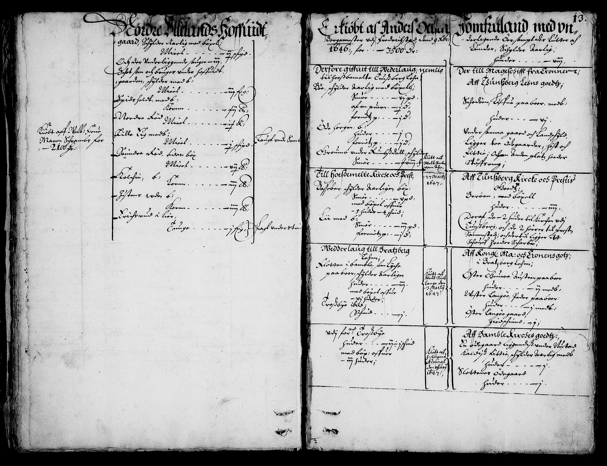 Rentekammeret inntil 1814, Realistisk ordnet avdeling, AV/RA-EA-4070/On/L0001/0002: Statens gods / [Jj 2]: Jordebok og forklaring over atkomstene til Hannibal Sehesteds gods, 1651, s. 12b-13a