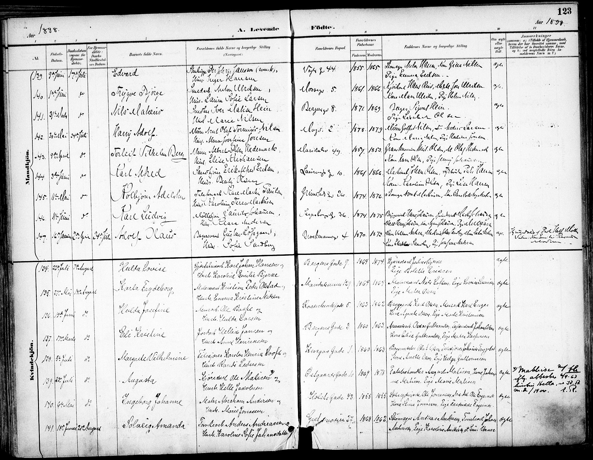 Sagene prestekontor Kirkebøker, AV/SAO-A-10796/F/L0004: Ministerialbok nr. 4, 1894-1904, s. 123