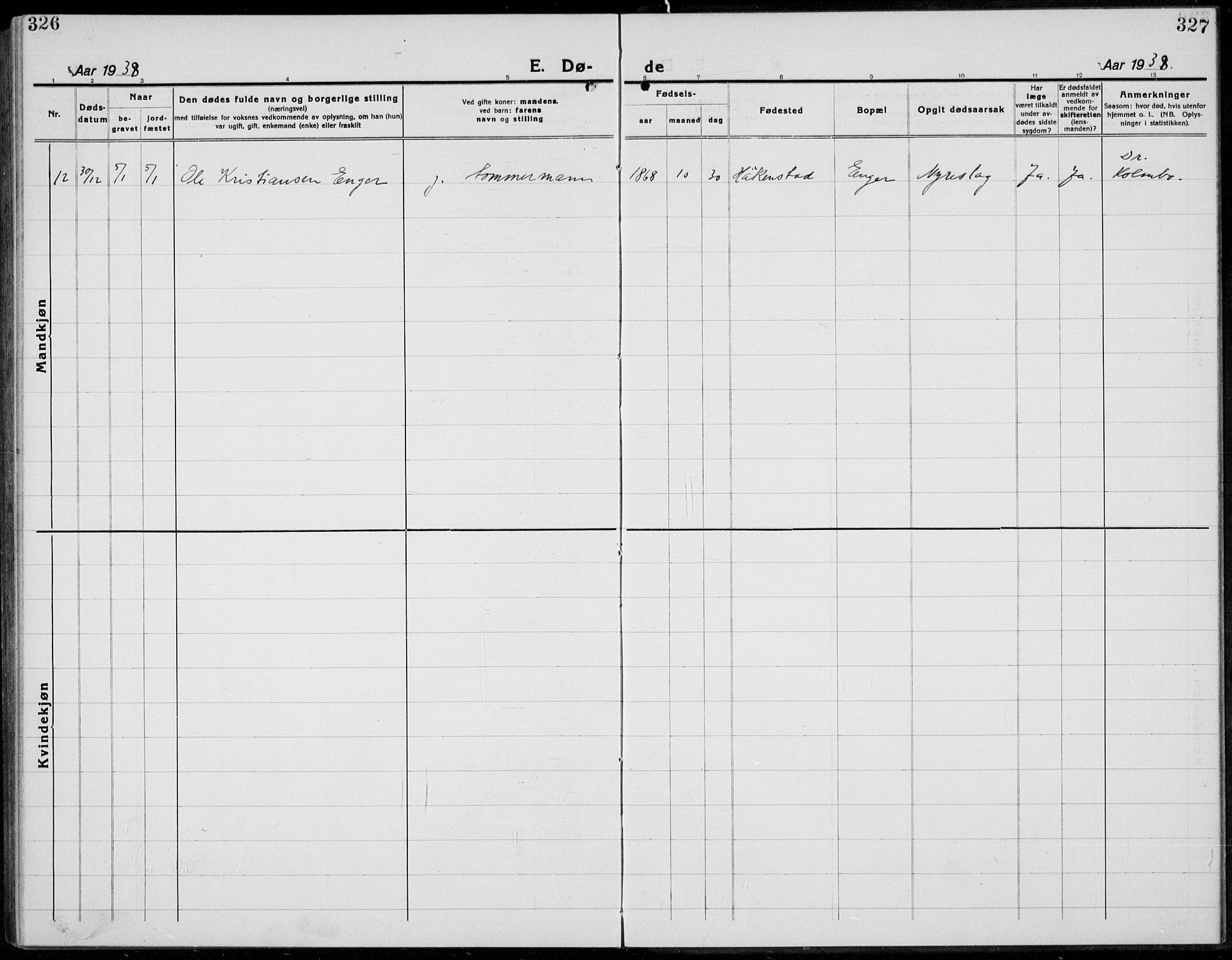 Brøttum prestekontor, AV/SAH-PREST-016/L/La/L0001: Klokkerbok nr. 1, 1921-1941, s. 326-327