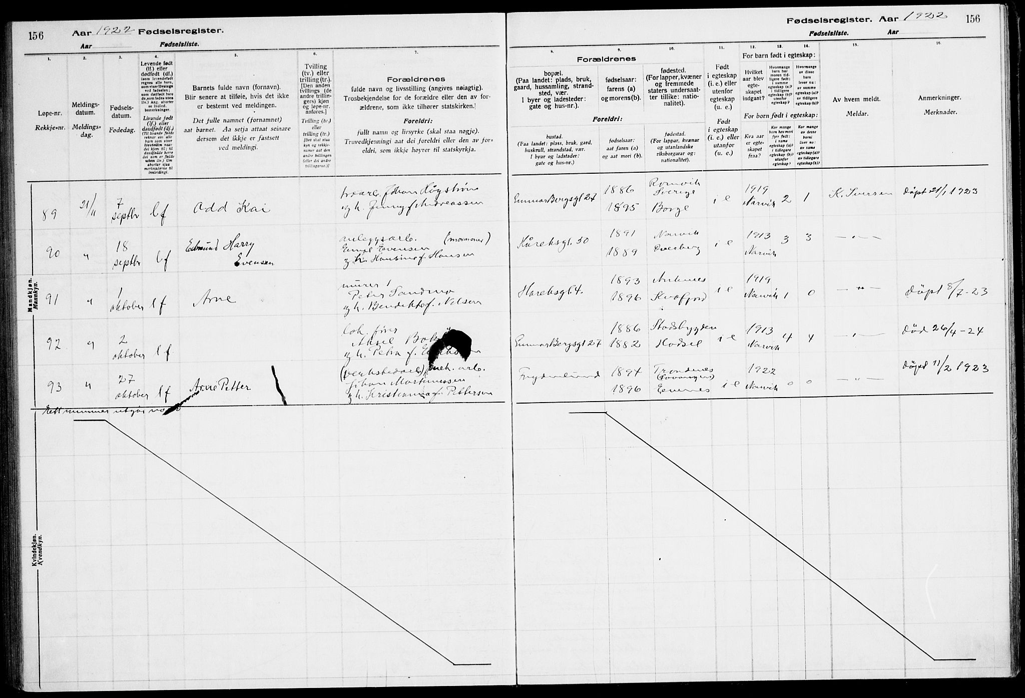 Ministerialprotokoller, klokkerbøker og fødselsregistre - Nordland, AV/SAT-A-1459/871/L1013: Fødselsregister nr. 871.II.4.1, 1916-1924, s. 156