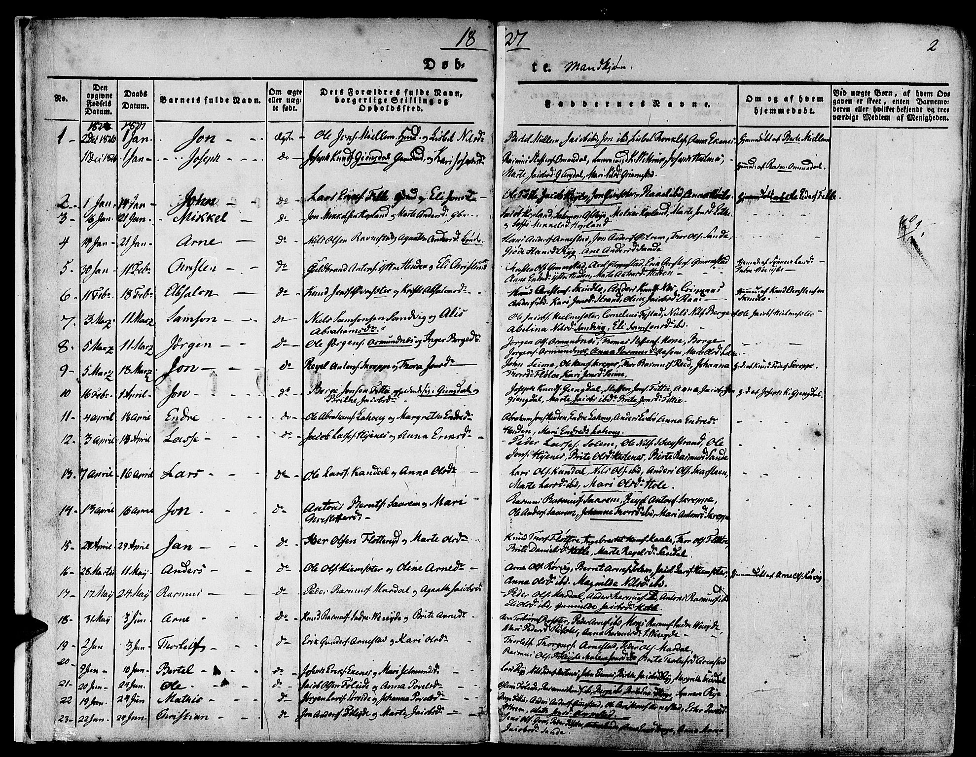 Gloppen sokneprestembete, AV/SAB-A-80101/H/Haa/Haaa/L0007: Ministerialbok nr. A 7, 1827-1837, s. 2