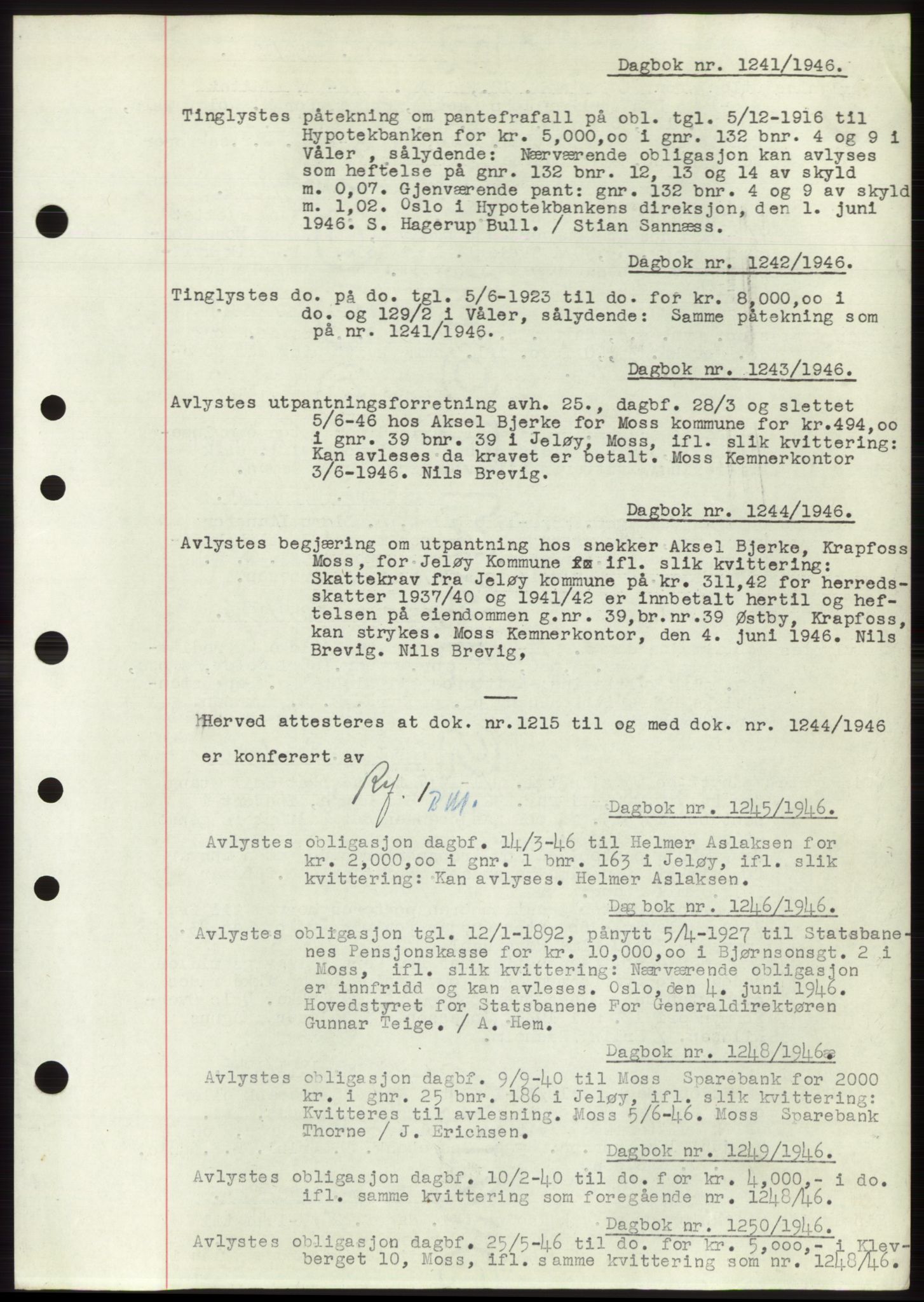 Moss sorenskriveri, SAO/A-10168: Pantebok nr. C10, 1938-1950, Dagboknr: 1241/1946