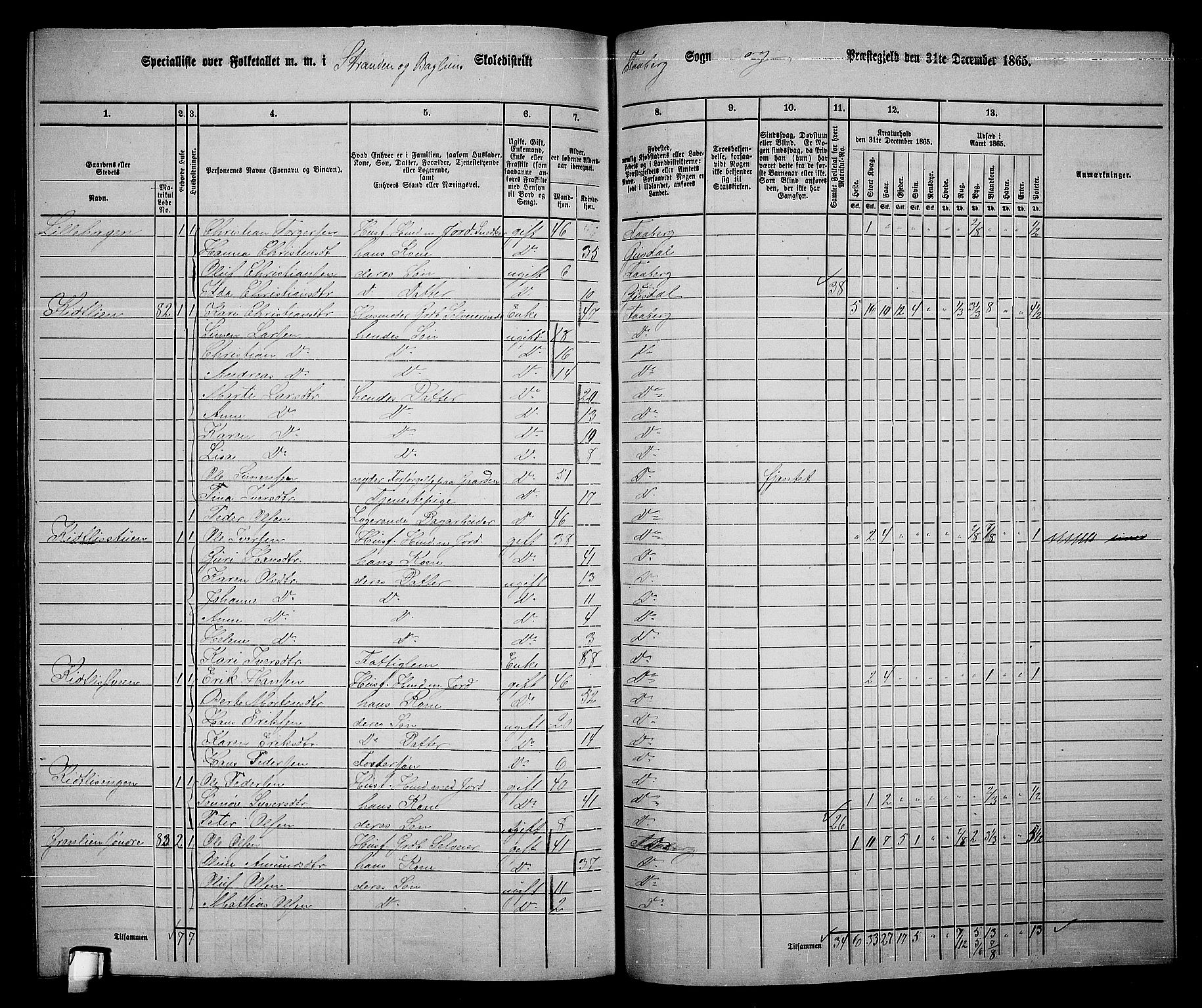 RA, Folketelling 1865 for 0524L Fåberg prestegjeld, Fåberg sokn og Lillehammer landsokn, 1865, s. 255