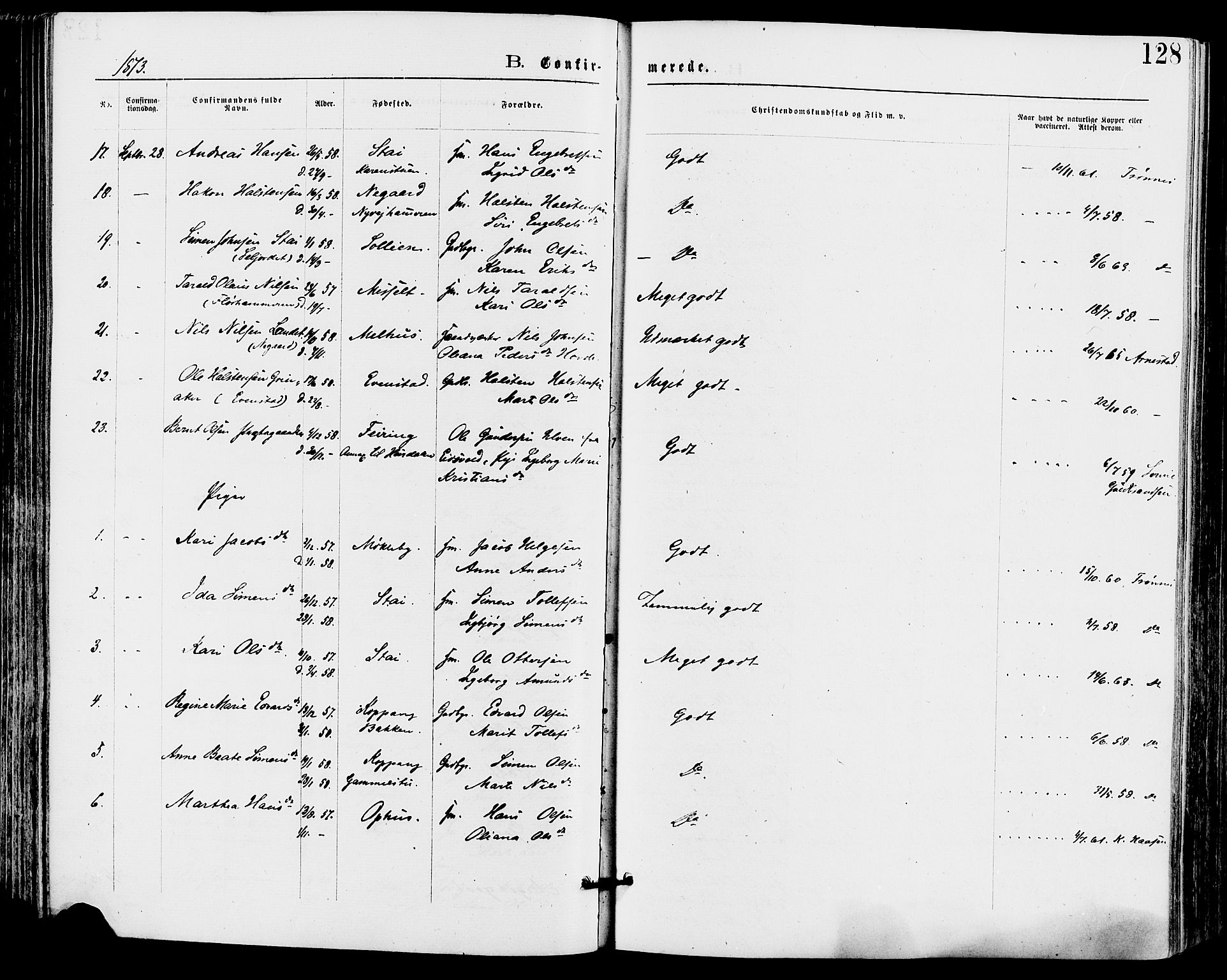 Stor-Elvdal prestekontor, SAH/PREST-052/H/Ha/Haa/L0001: Ministerialbok nr. 1, 1871-1882, s. 128