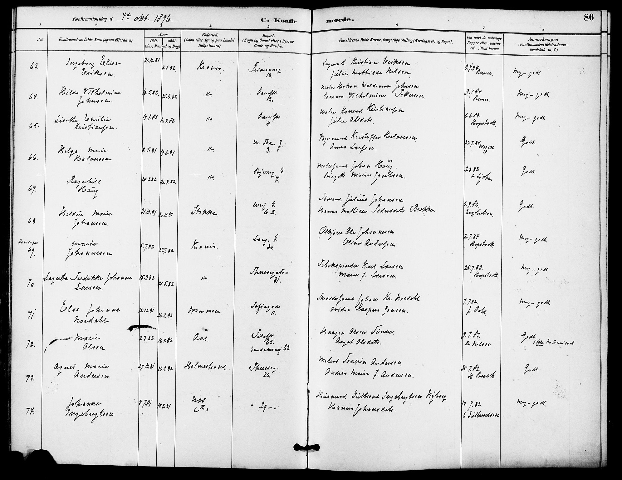 Gamle Aker prestekontor Kirkebøker, SAO/A-10617a/F/L0009: Ministerialbok nr. 9, 1890-1898, s. 86