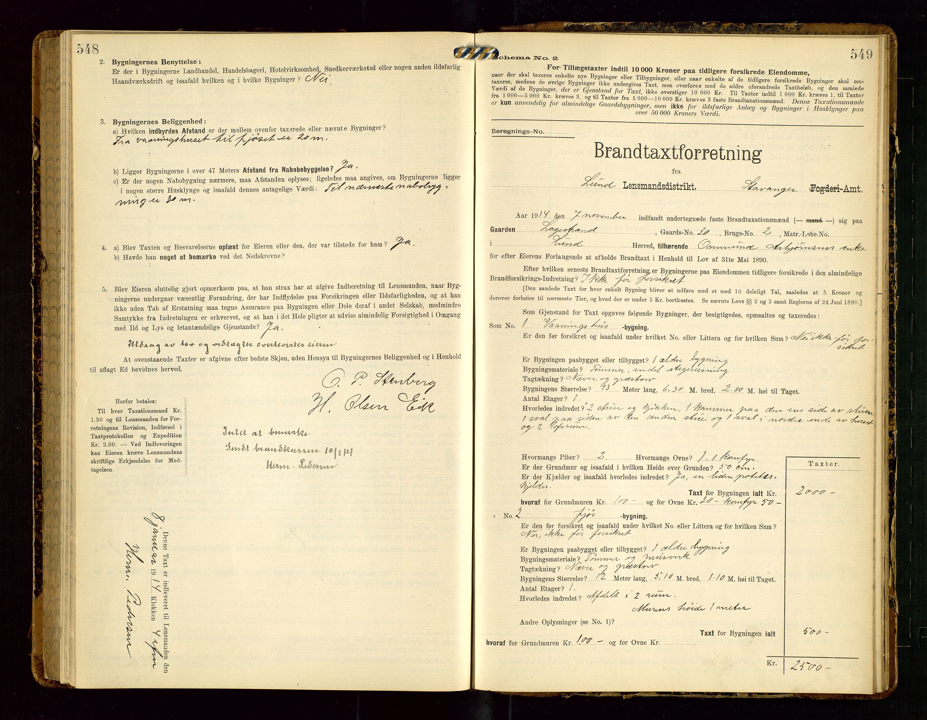 Lund lensmannskontor, SAST/A-100303/Gob/L0002: "Brandtakstprotokol", 1908-1918, s. 548-549