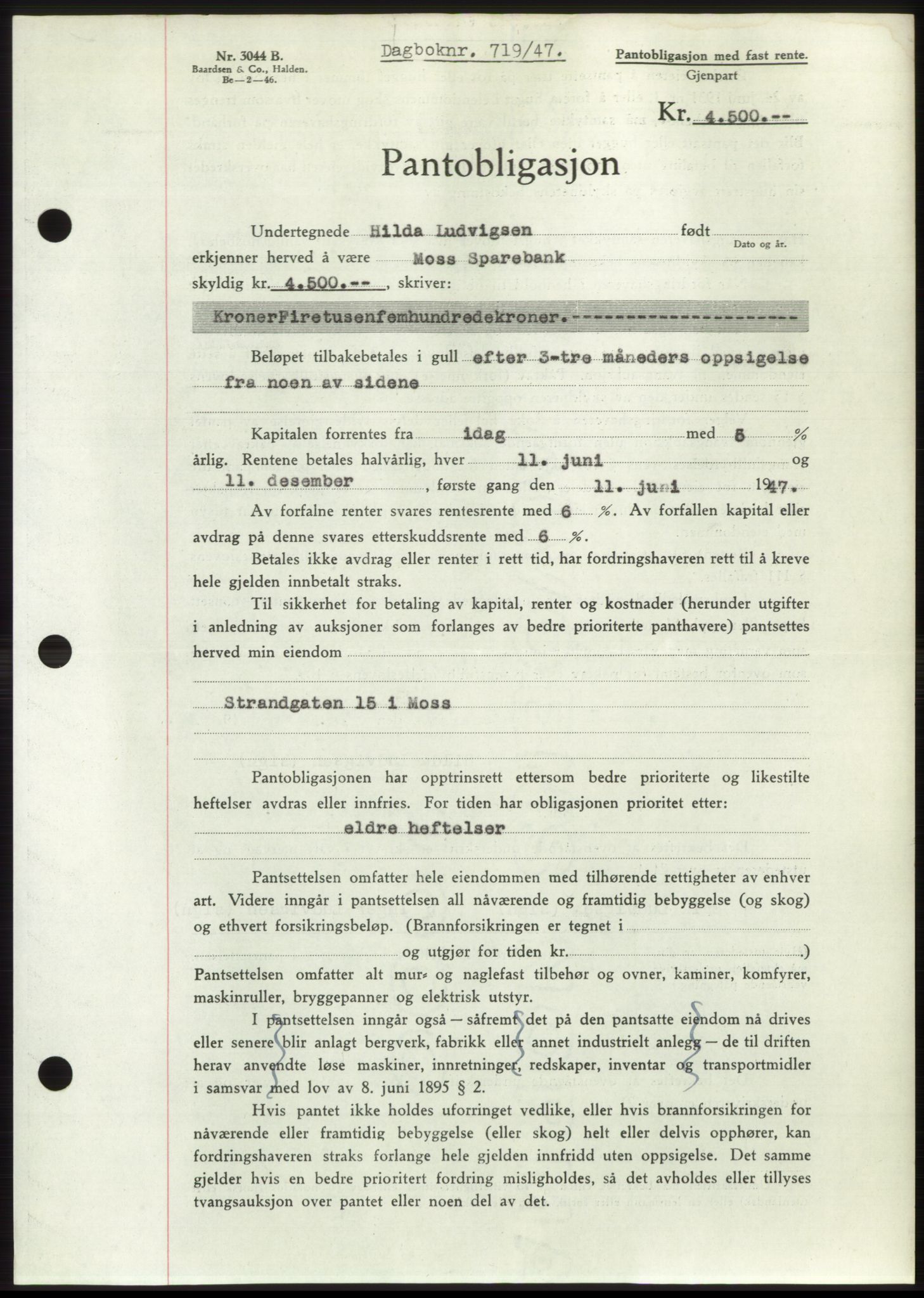 Moss sorenskriveri, SAO/A-10168: Pantebok nr. B16, 1946-1947, Dagboknr: 719/1947