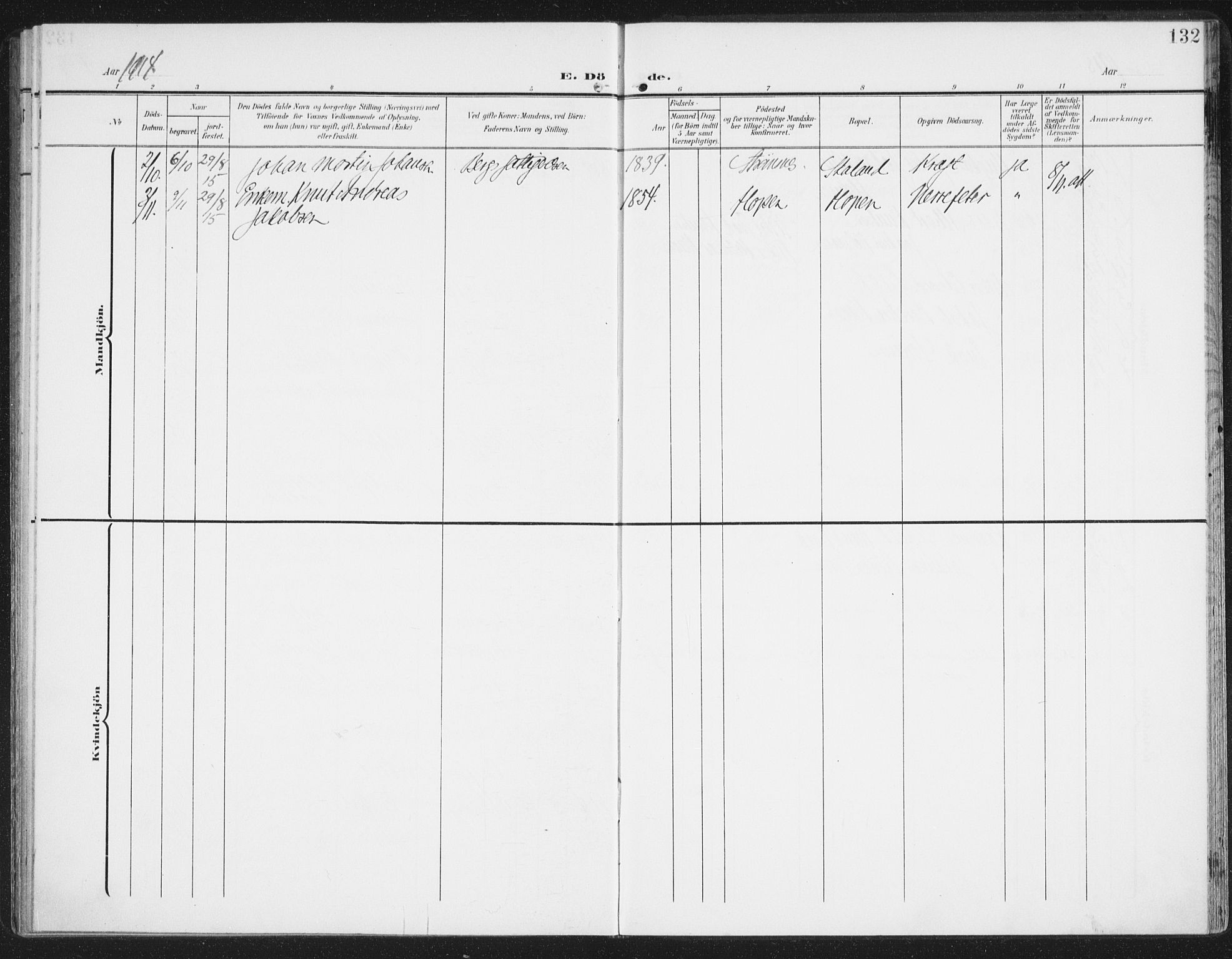 Berg sokneprestkontor, AV/SATØ-S-1318/G/Ga/Gaa/L0007kirke: Ministerialbok nr. 7, 1906-1915, s. 132