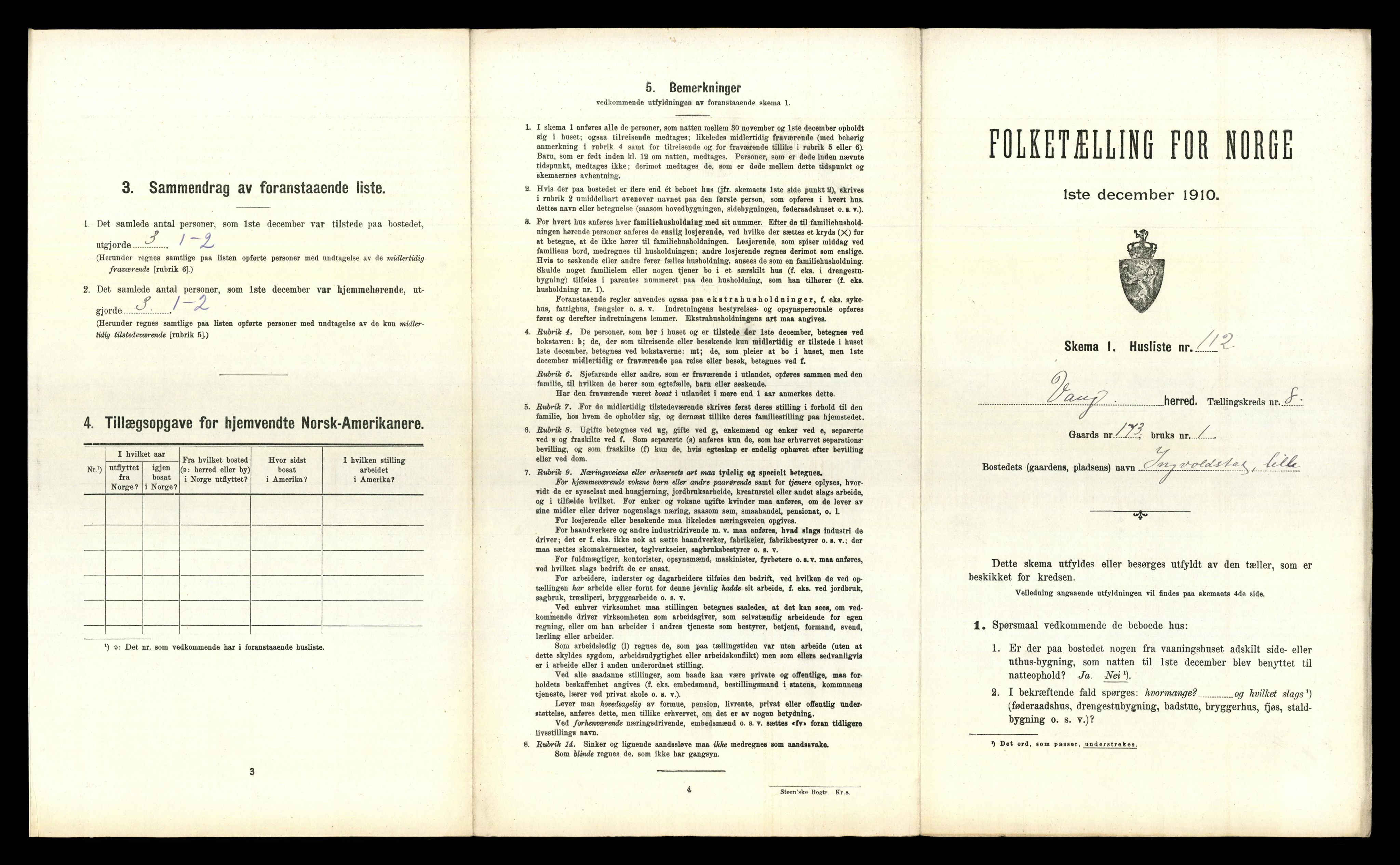 RA, Folketelling 1910 for 0414 Vang herred, 1910, s. 2005