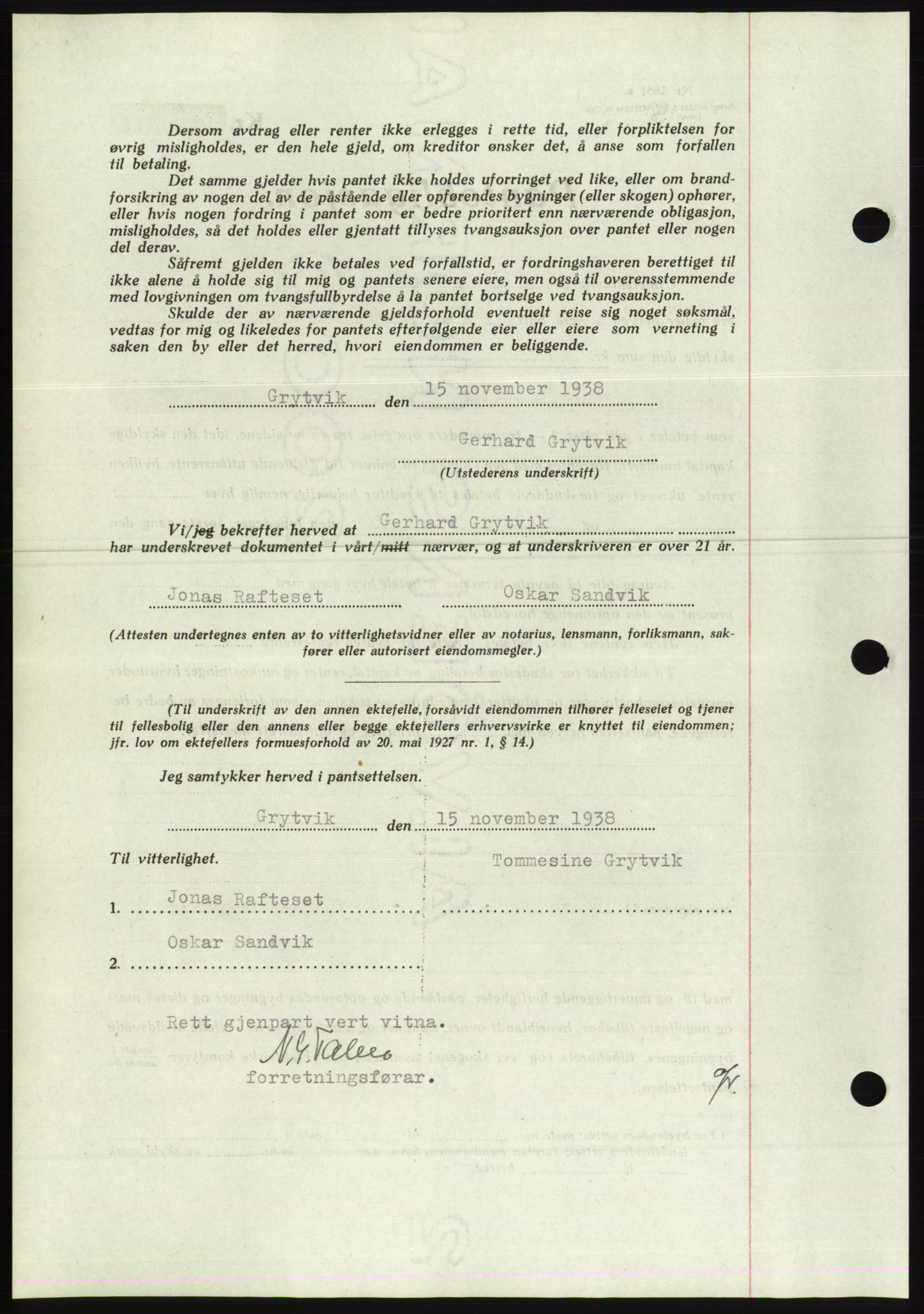 Søre Sunnmøre sorenskriveri, AV/SAT-A-4122/1/2/2C/L0066: Pantebok nr. 60, 1938-1938, Dagboknr: 1630/1938