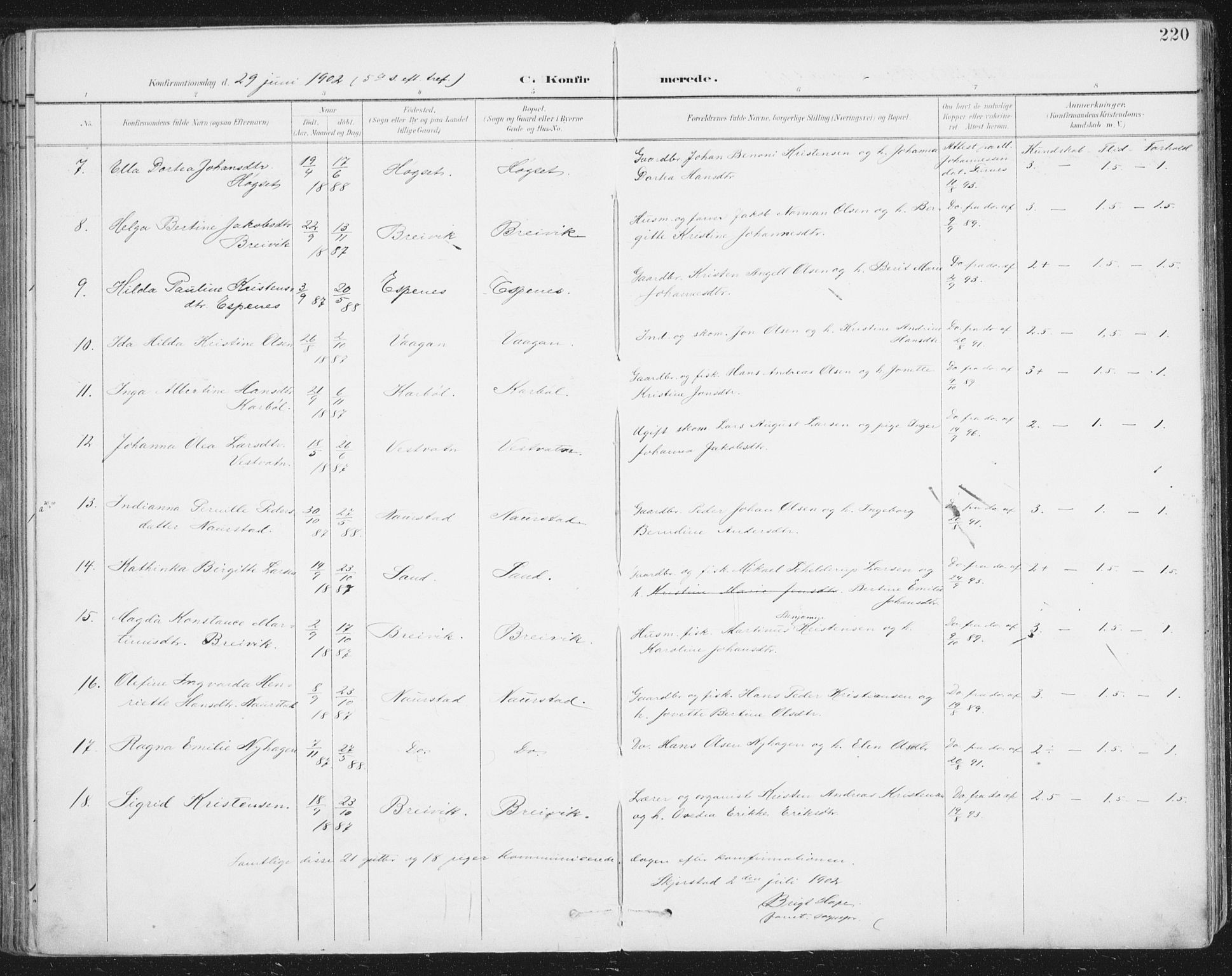 Ministerialprotokoller, klokkerbøker og fødselsregistre - Nordland, SAT/A-1459/852/L0741: Ministerialbok nr. 852A11, 1894-1917, s. 220