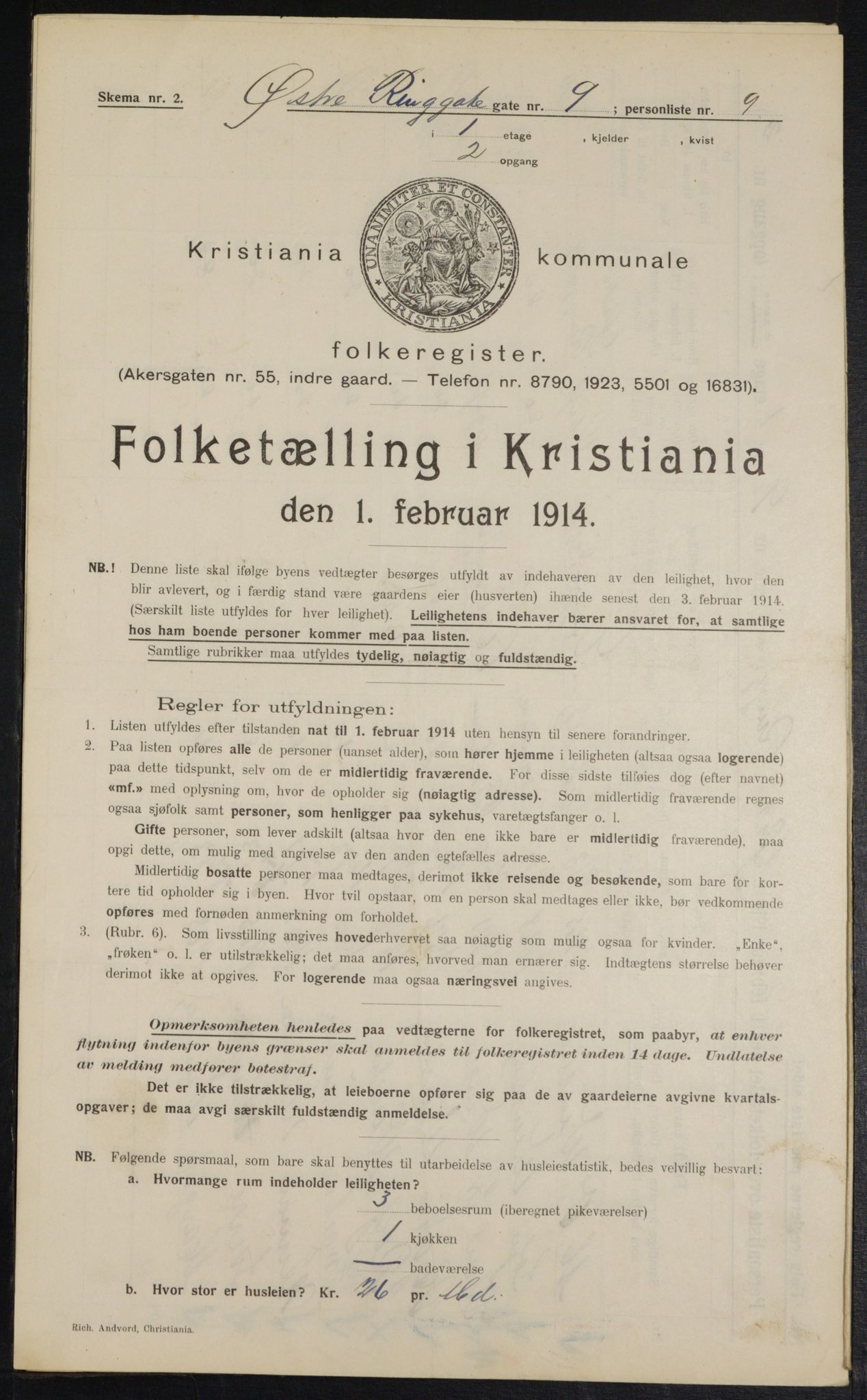 OBA, Kommunal folketelling 1.2.1914 for Kristiania, 1914, s. 130500