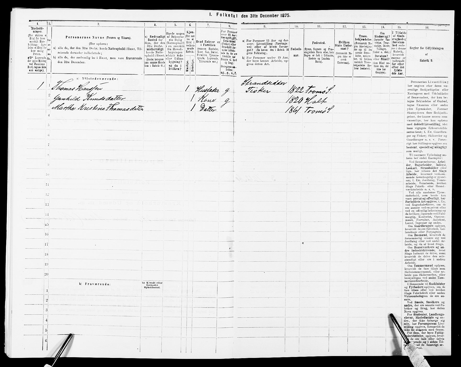 SAK, Folketelling 1875 for 0918P Austre Moland prestegjeld, 1875, s. 2611