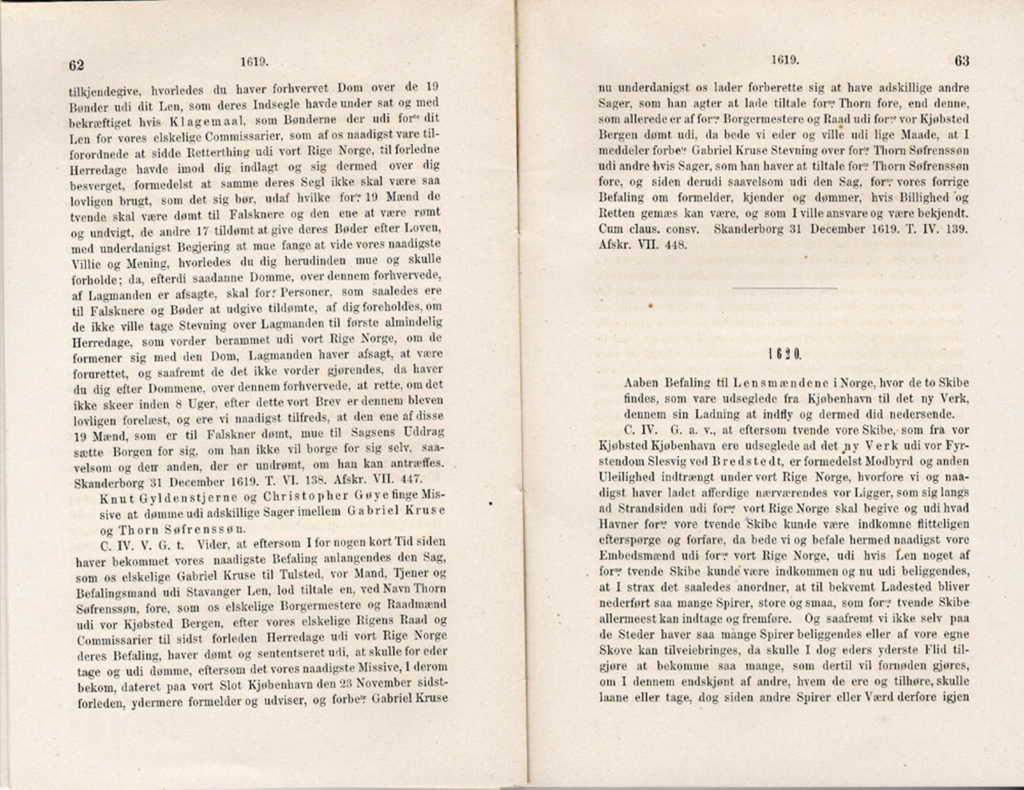 Publikasjoner utgitt av Det Norske Historiske Kildeskriftfond, PUBL/-/-/-: Norske Rigs-Registranter, bind 5, 1619-1627, s. 62-63
