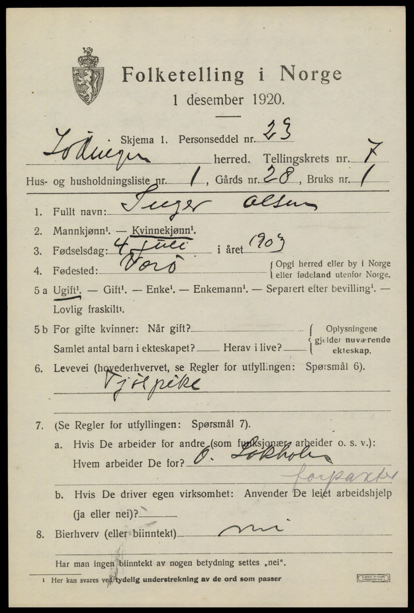 SAT, Folketelling 1920 for 1851 Lødingen herred, 1920, s. 4079