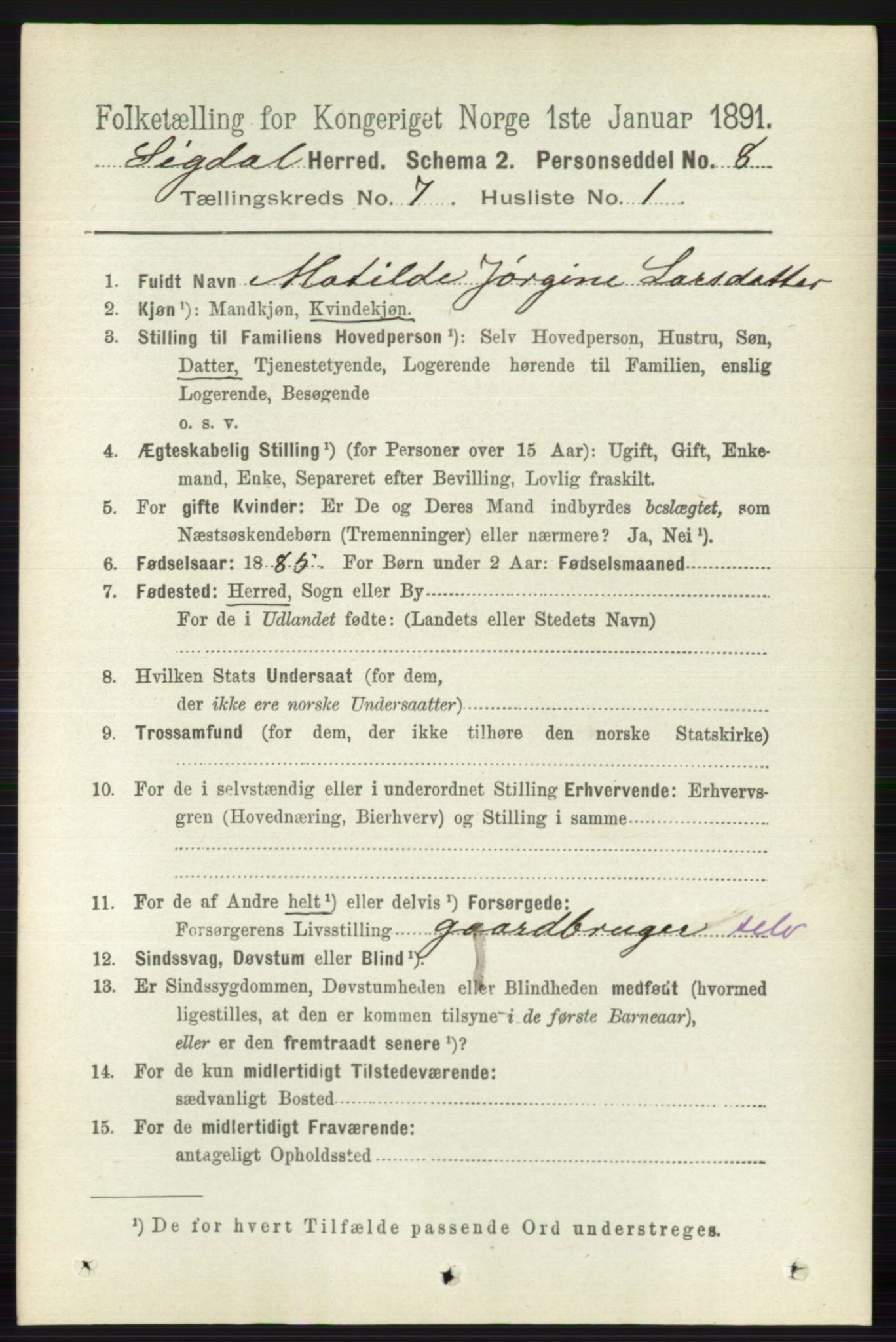 RA, Folketelling 1891 for 0621 Sigdal herred, 1891, s. 2724