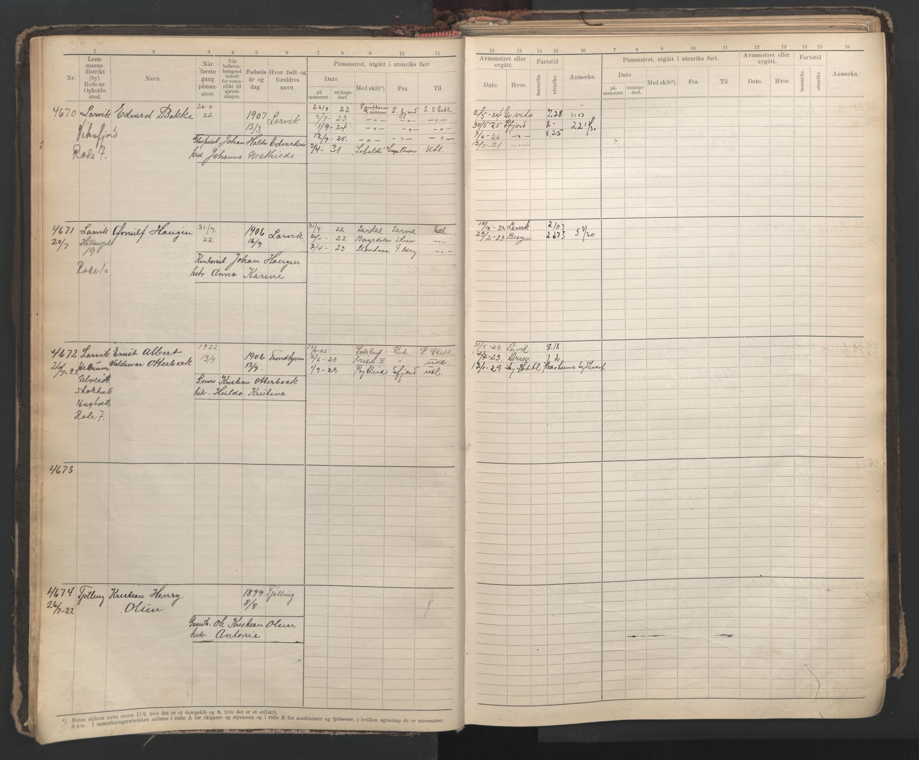 Larvik innrulleringskontor, SAKO/A-787/F/Fc/L0012: Hovedrulle, 1920-1947, s. 17