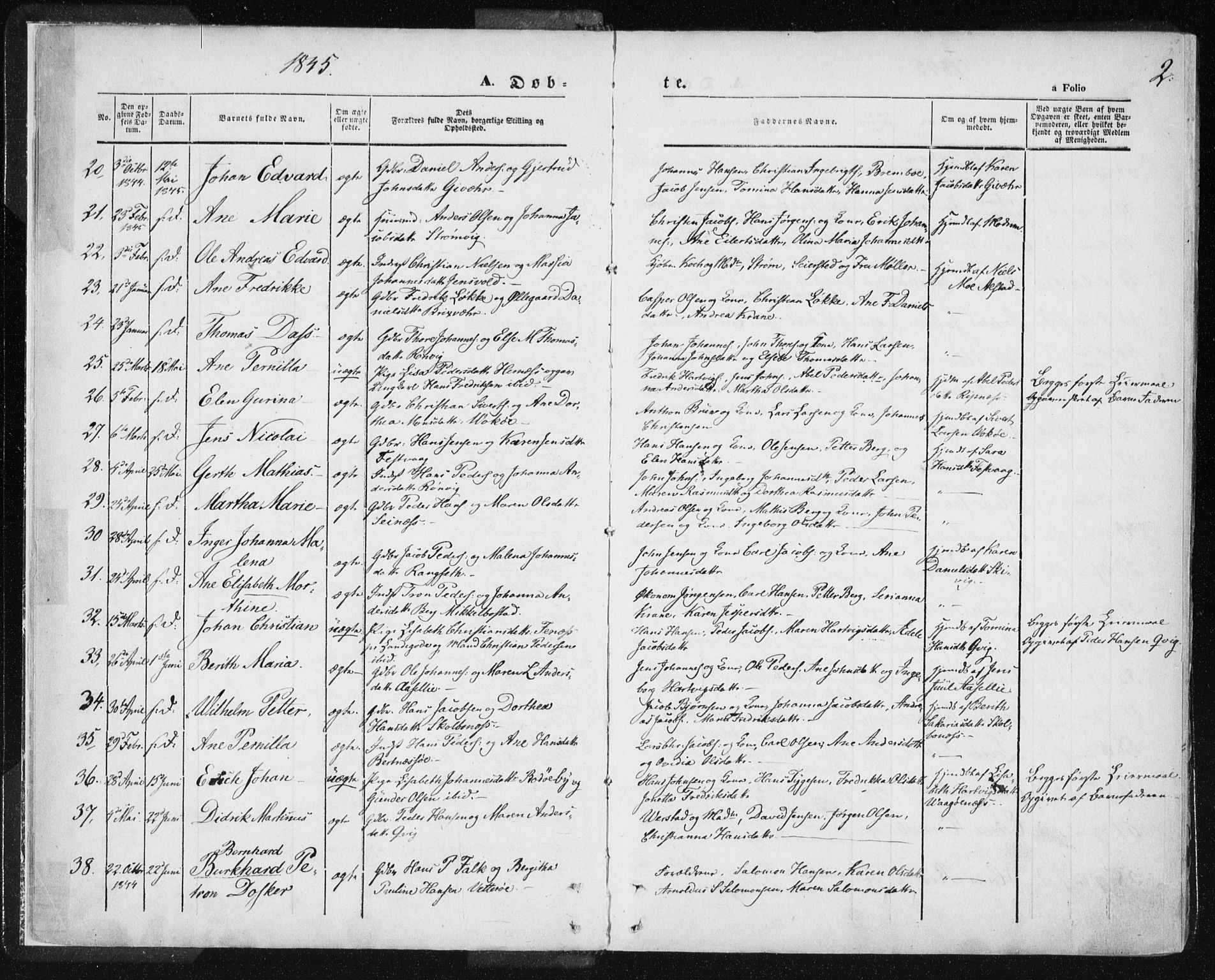 Ministerialprotokoller, klokkerbøker og fødselsregistre - Nordland, AV/SAT-A-1459/801/L0007: Ministerialbok nr. 801A07, 1845-1863, s. 2