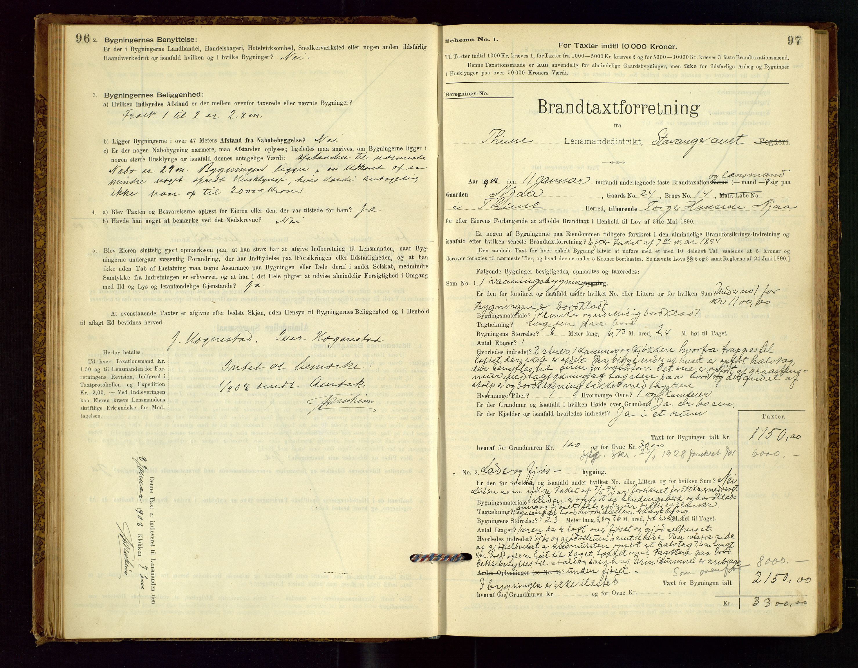 Time lensmannskontor, AV/SAST-A-100420/Gob/L0001: Branntakstprotokoll, 1896-1914, s. 96-97