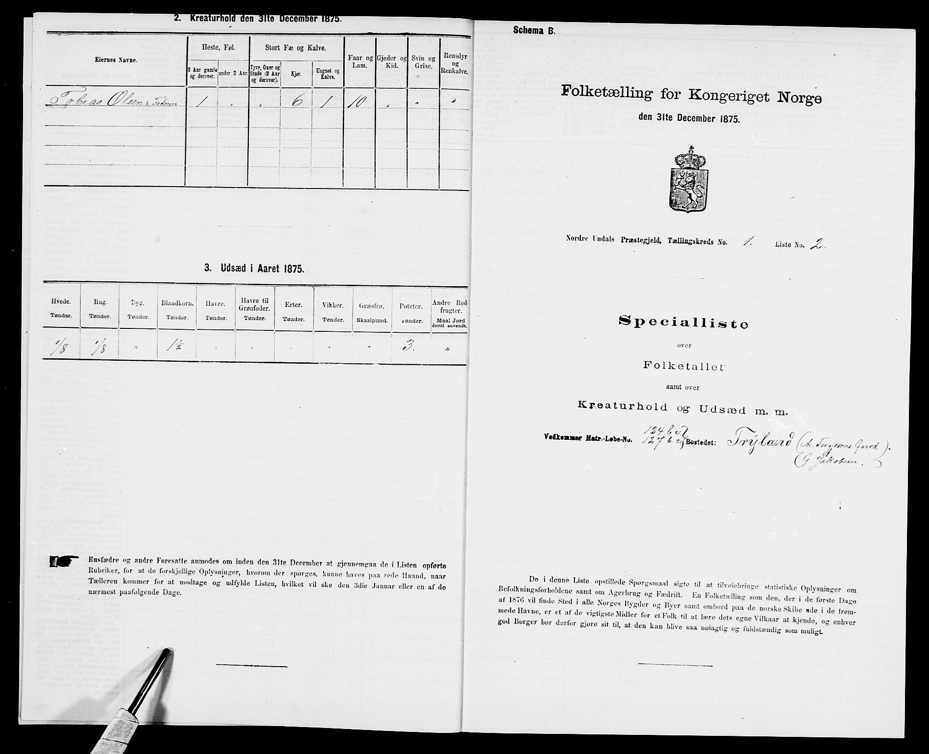 SAK, Folketelling 1875 for 1028P Nord-Audnedal prestegjeld, 1875, s. 46