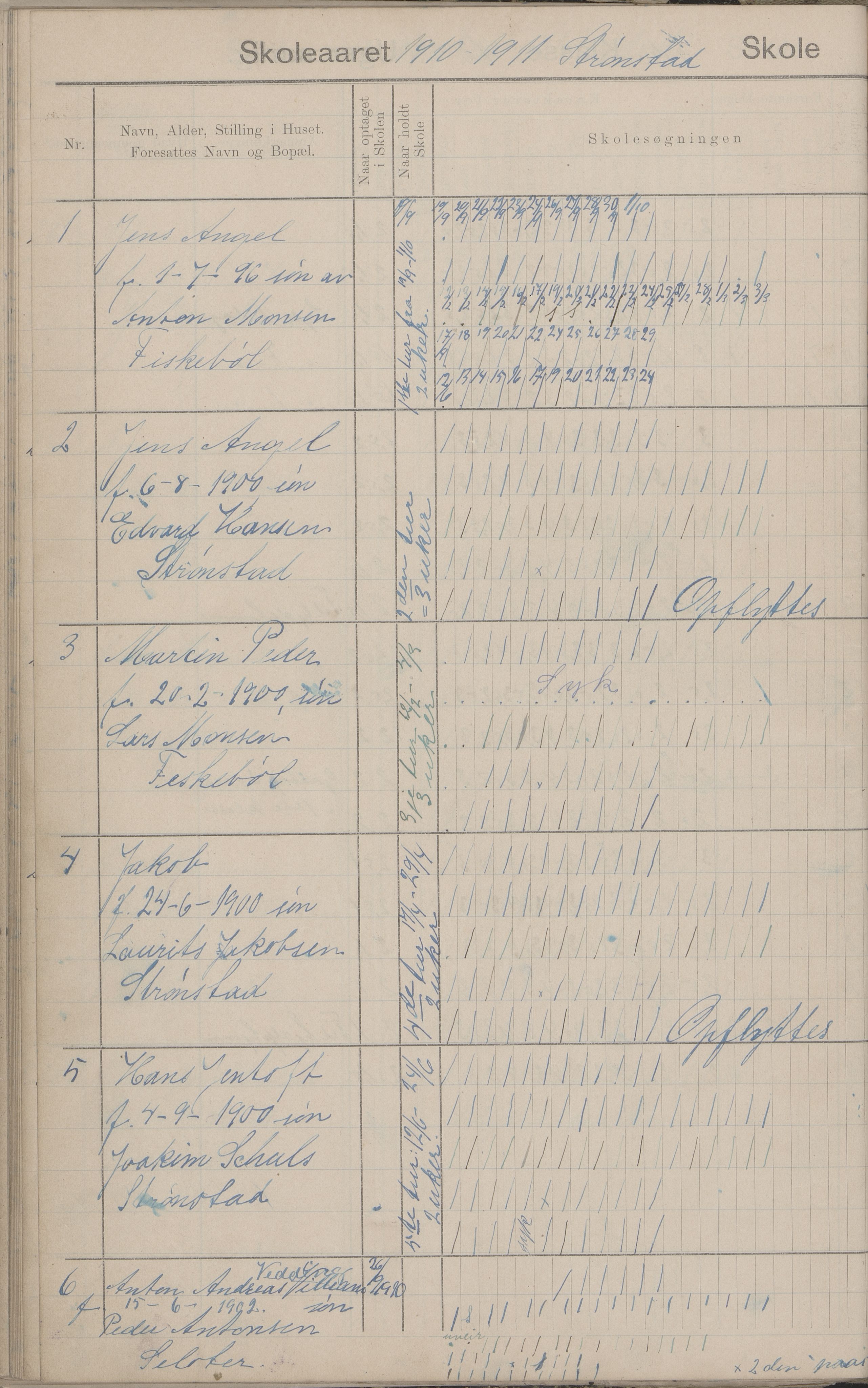 Hadsel kommune. Strønstad skolekrets, AIN/K-18660.510.13/G/L0001: Skoleprotokoll for Strønstad skole - Seloter, 1905-1914