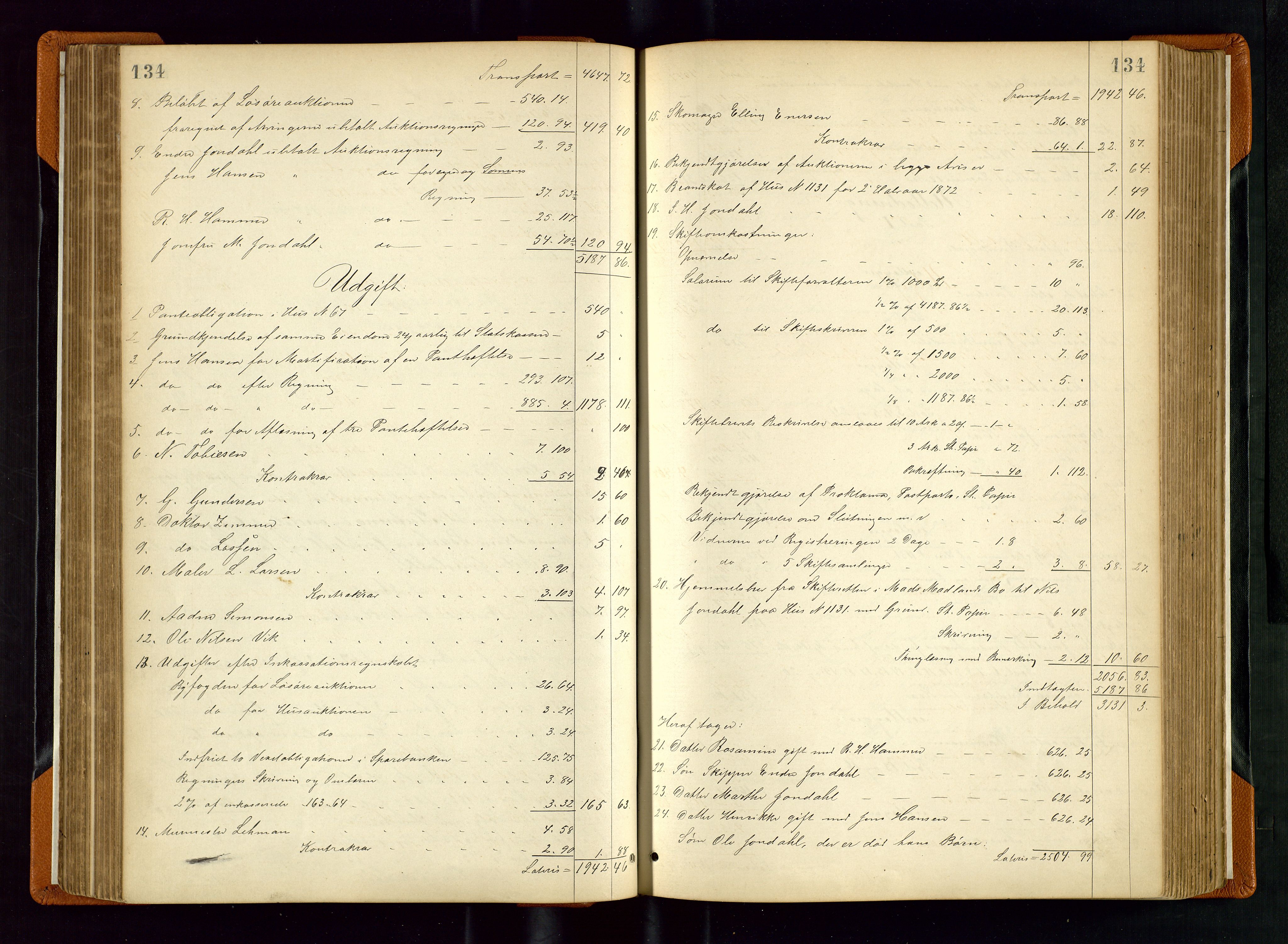 Stavanger byfogd, AV/SAST-A-101408/001/5/50/503BD/L0002: Skifteutlodningsprotokoll, 1871-1878, s. 134