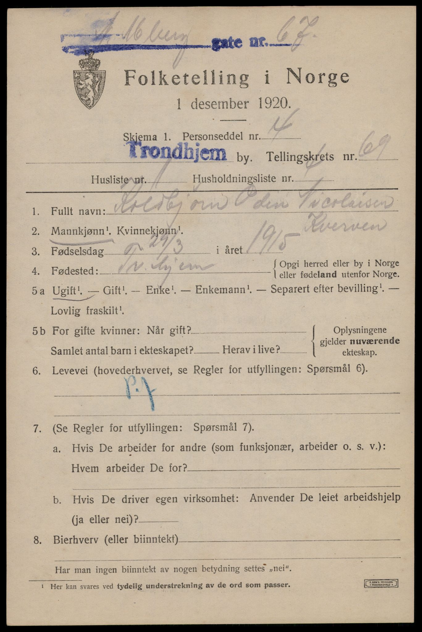 SAT, Folketelling 1920 for 1601 Trondheim kjøpstad, 1920, s. 133176