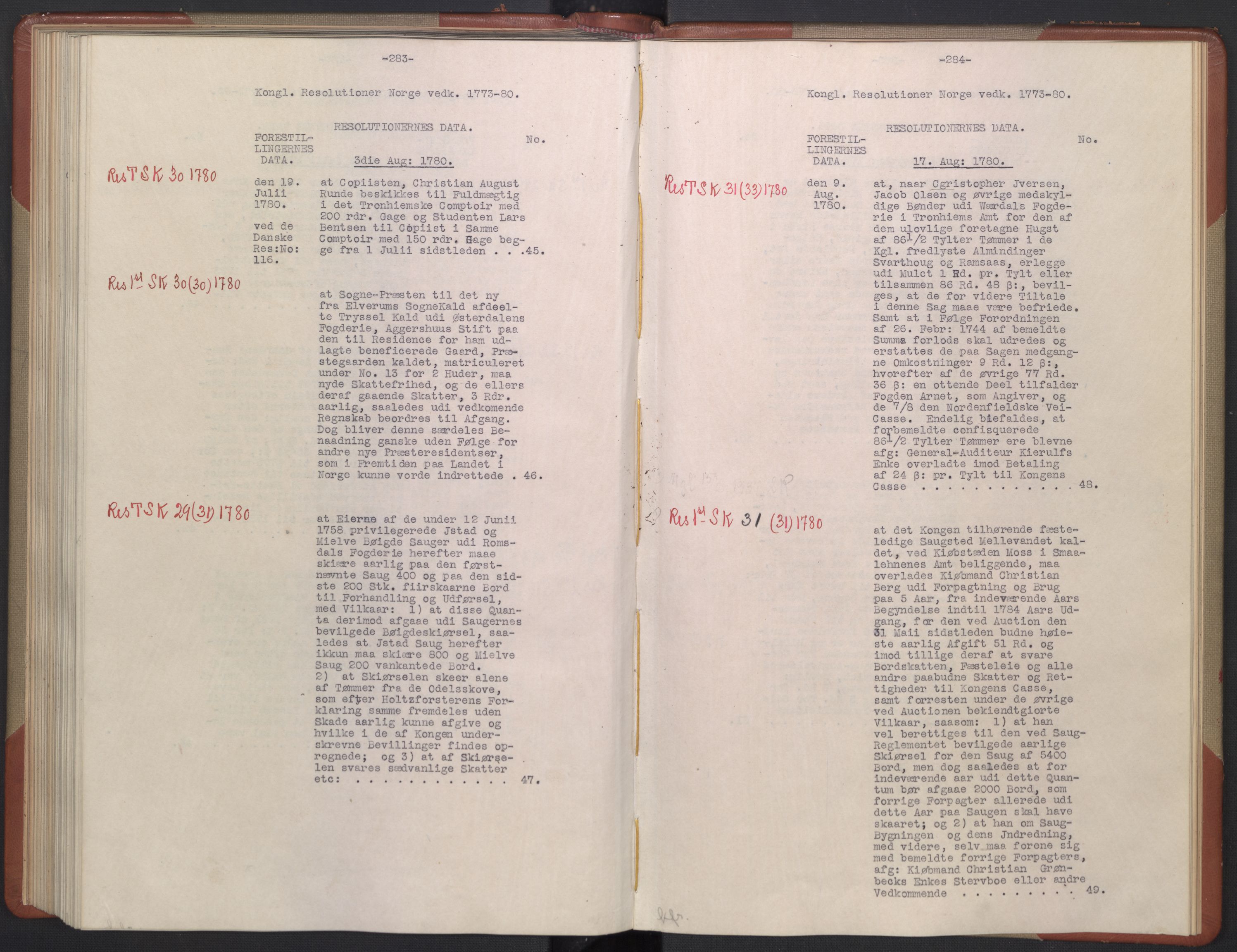 Avskriftsamlingen, AV/RA-EA-4022/F/Fb/L0122: Registratur over norske Relasjons- og resolusjonsprotokoller, 1773-1780, s. 100