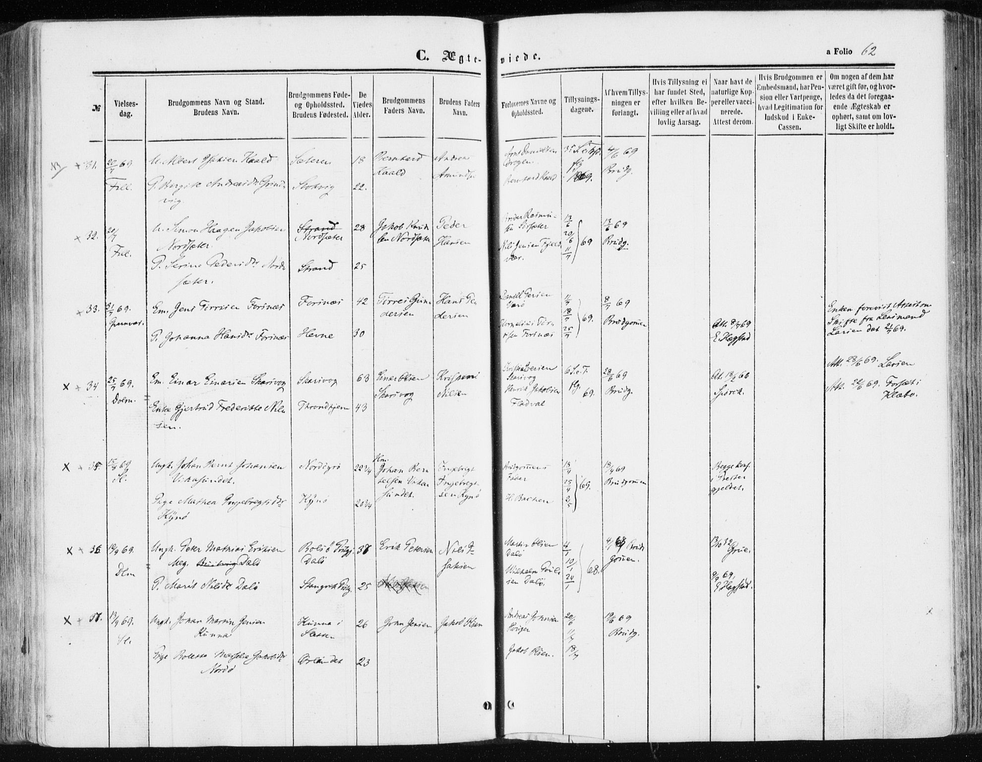 Ministerialprotokoller, klokkerbøker og fødselsregistre - Sør-Trøndelag, AV/SAT-A-1456/634/L0531: Ministerialbok nr. 634A07, 1861-1870, s. 62