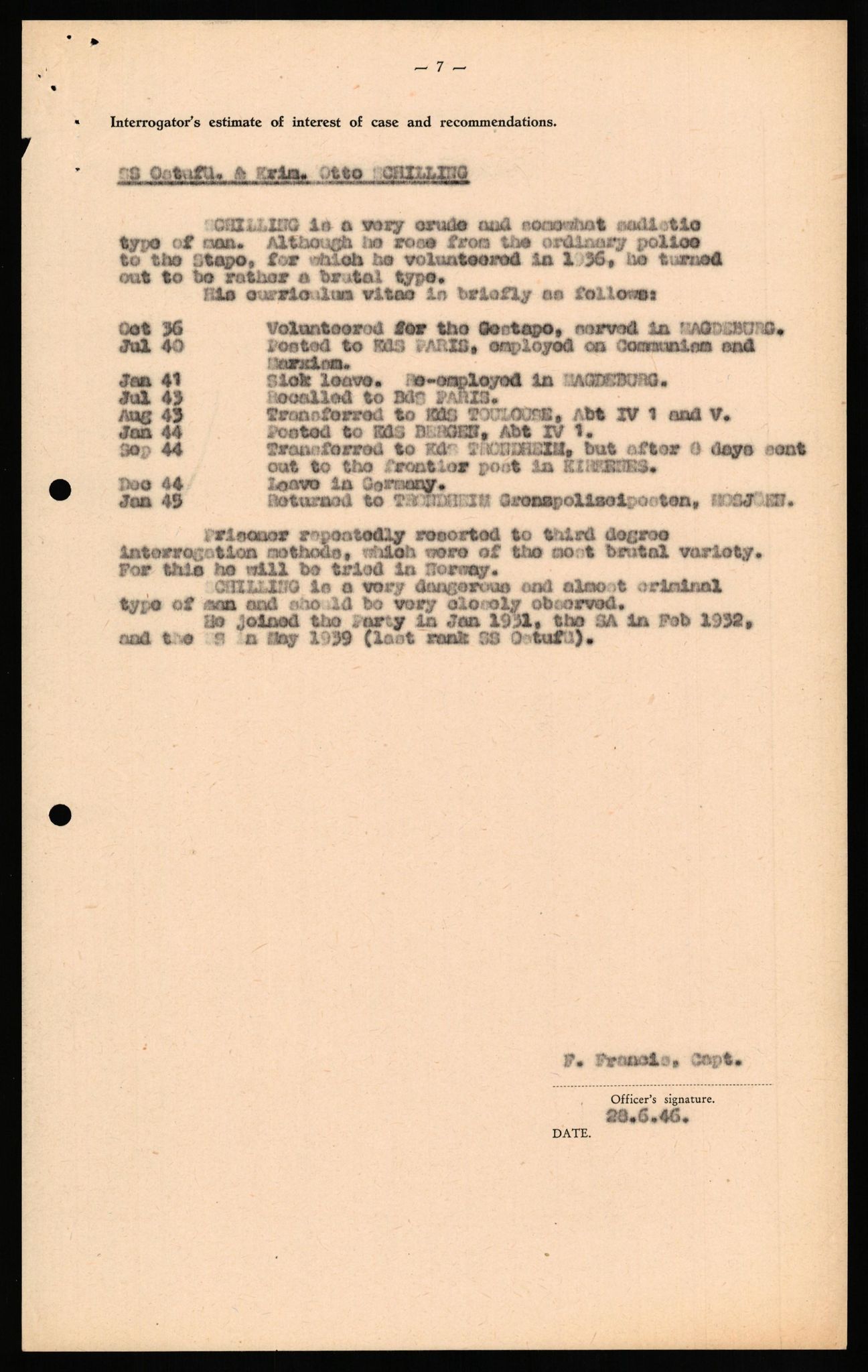 Forsvaret, Forsvarets overkommando II, RA/RAFA-3915/D/Db/L0029: CI Questionaires. Tyske okkupasjonsstyrker i Norge. Tyskere., 1945-1946, s. 185