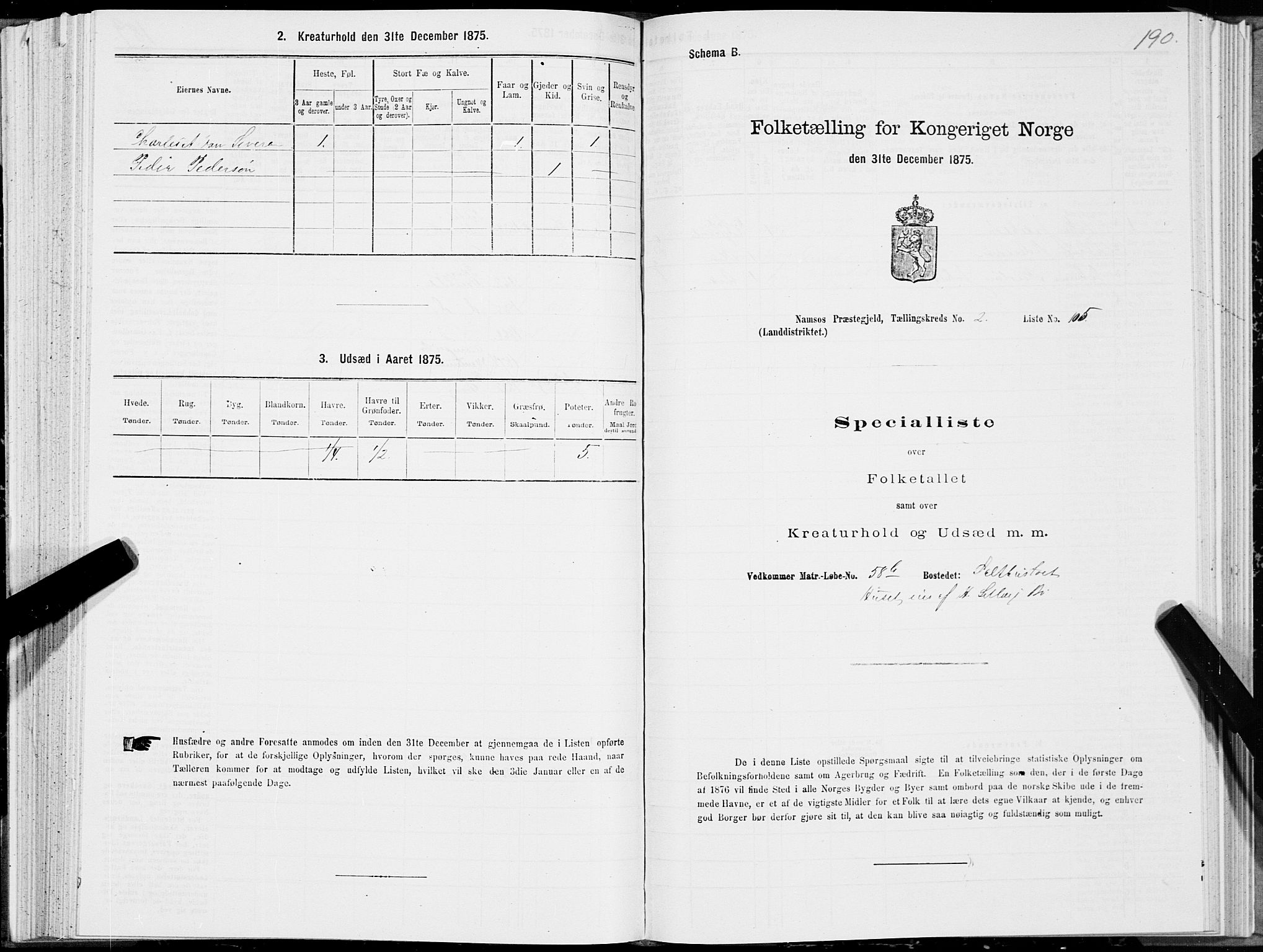 SAT, Folketelling 1875 for 1745L Namsos prestegjeld, Vemundvik sokn og Sævik sokn, 1875, s. 2190