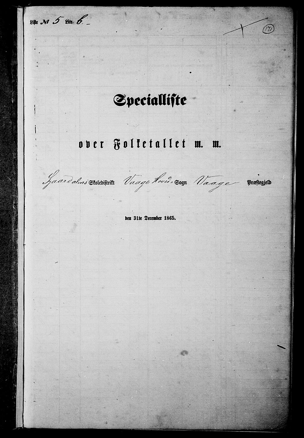 RA, Folketelling 1865 for 0515P Vågå prestegjeld, 1865, s. 156