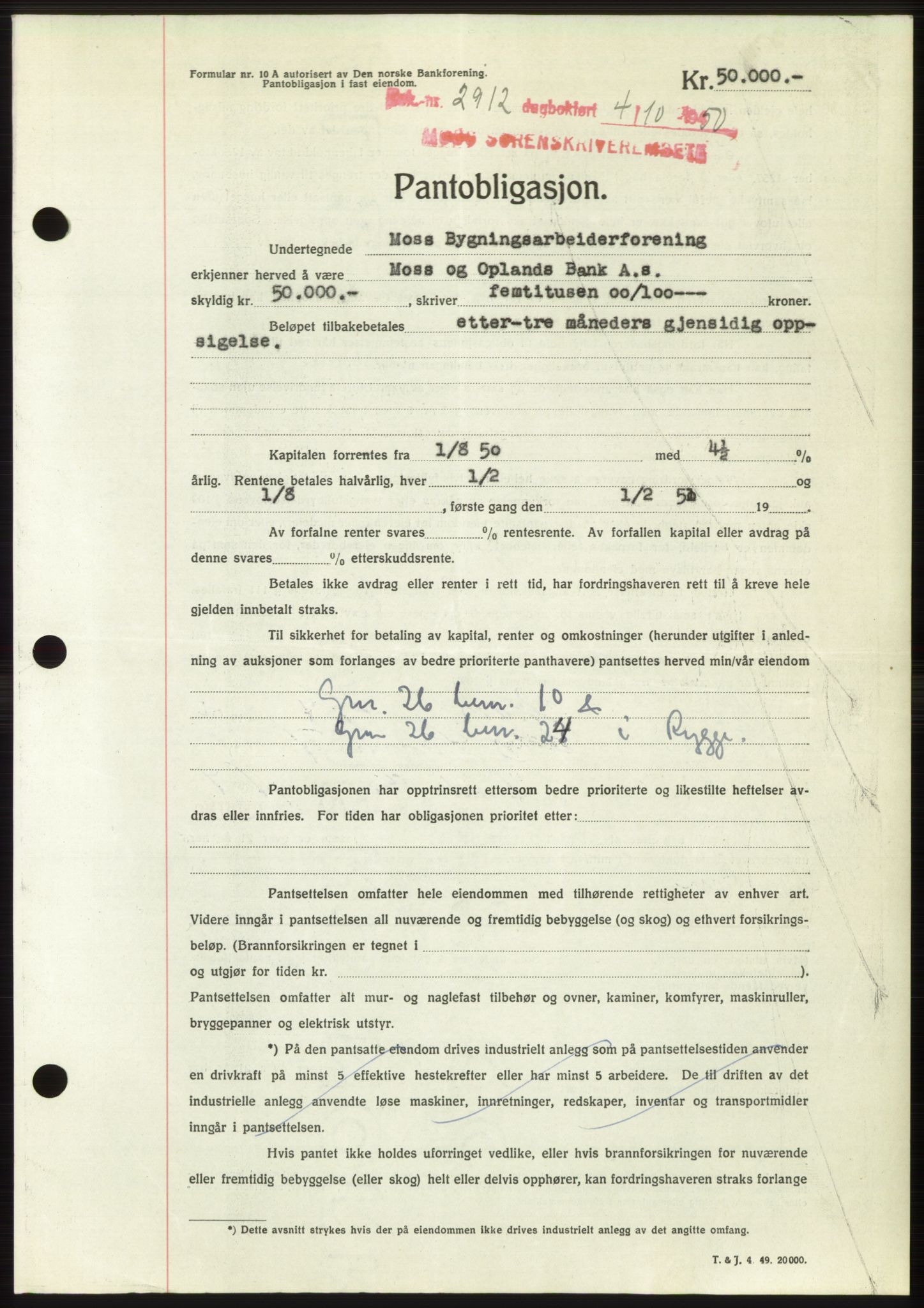 Moss sorenskriveri, SAO/A-10168: Pantebok nr. B25, 1950-1950, Dagboknr: 2912/1950