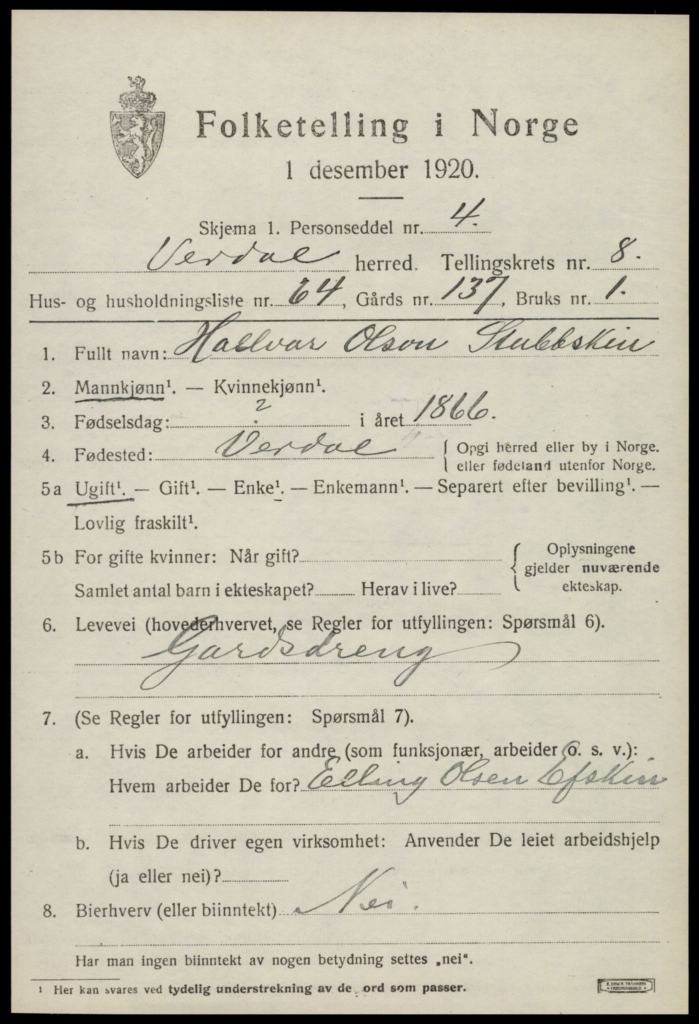 SAT, Folketelling 1920 for 1721 Verdal herred, 1920, s. 11003