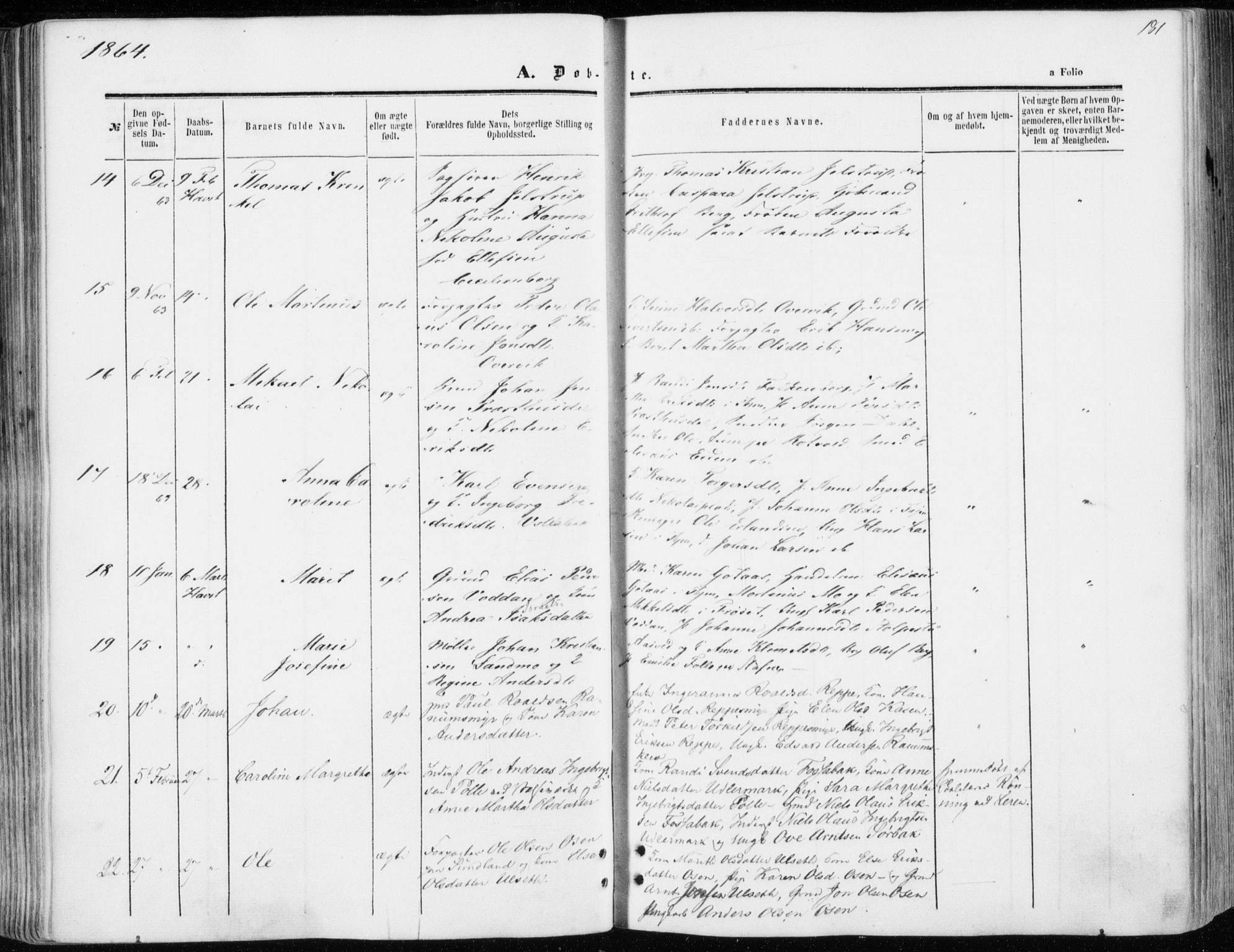 Ministerialprotokoller, klokkerbøker og fødselsregistre - Sør-Trøndelag, SAT/A-1456/606/L0292: Ministerialbok nr. 606A07, 1856-1865, s. 181