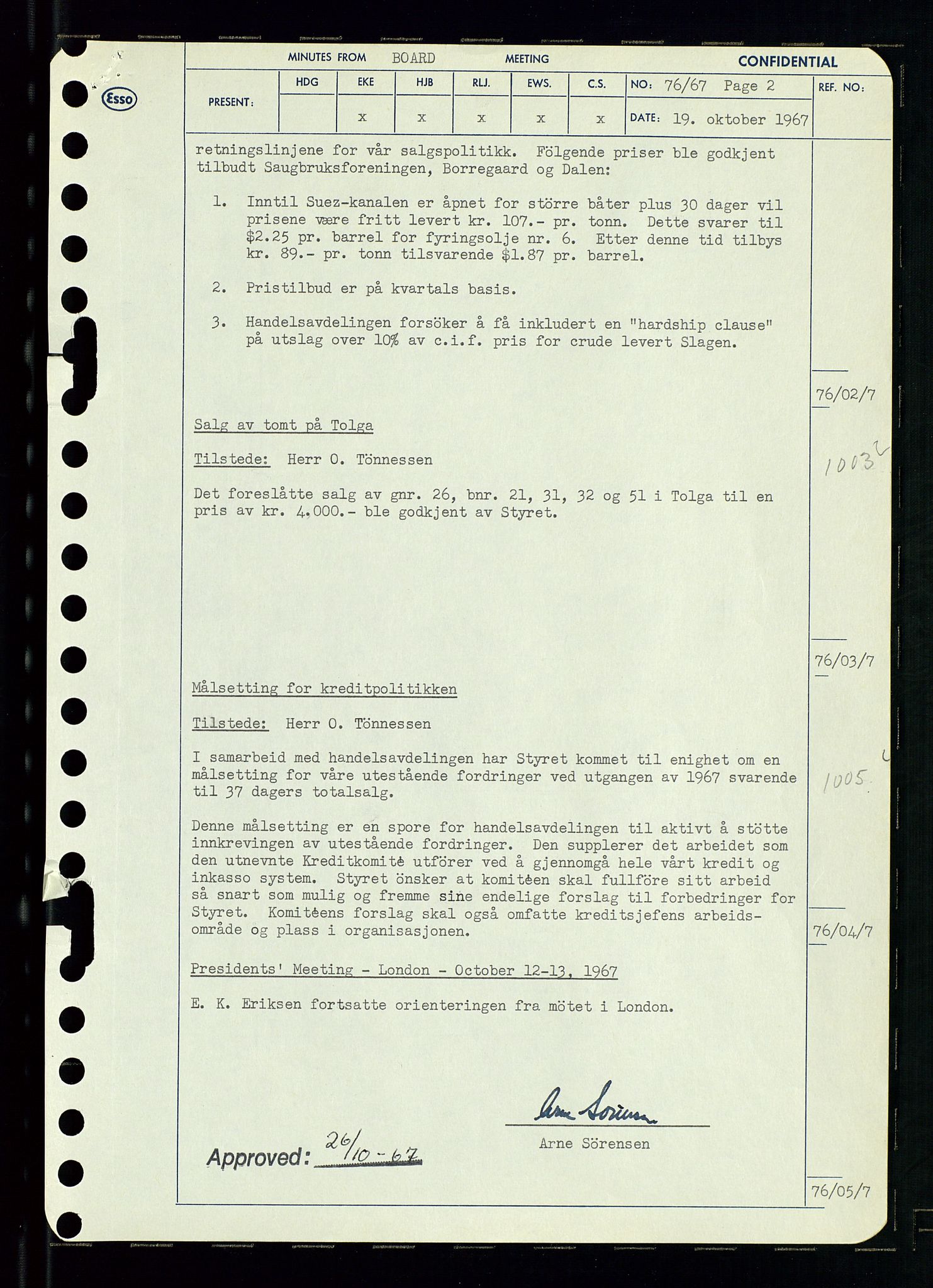 Pa 0982 - Esso Norge A/S, AV/SAST-A-100448/A/Aa/L0002/0003: Den administrerende direksjon Board minutes (styrereferater) / Den administrerende direksjon Board minutes (styrereferater), 1967, s. 153