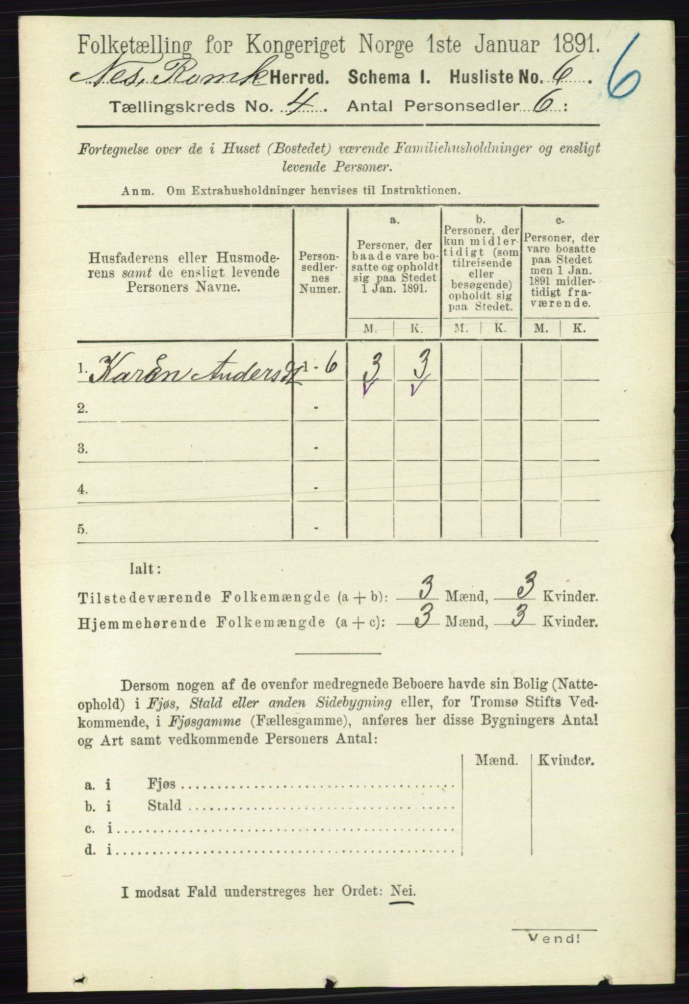 RA, Folketelling 1891 for 0236 Nes herred, 1891, s. 2187