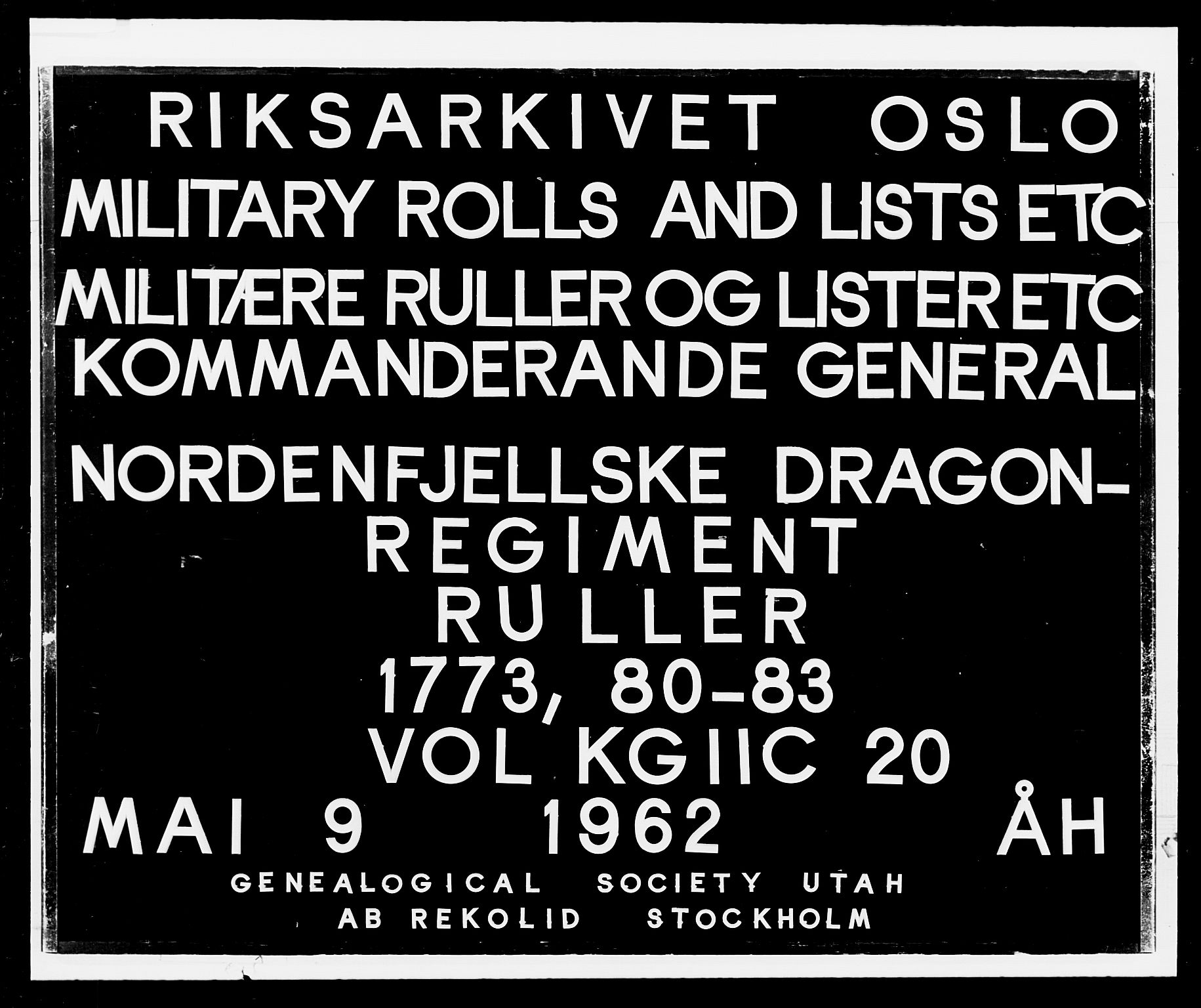Generalitets- og kommissariatskollegiet, Det kongelige norske kommissariatskollegium, RA/EA-5420/E/Eh/L0020: Nordafjelske dragonregiment, 1773-1780, s. 1