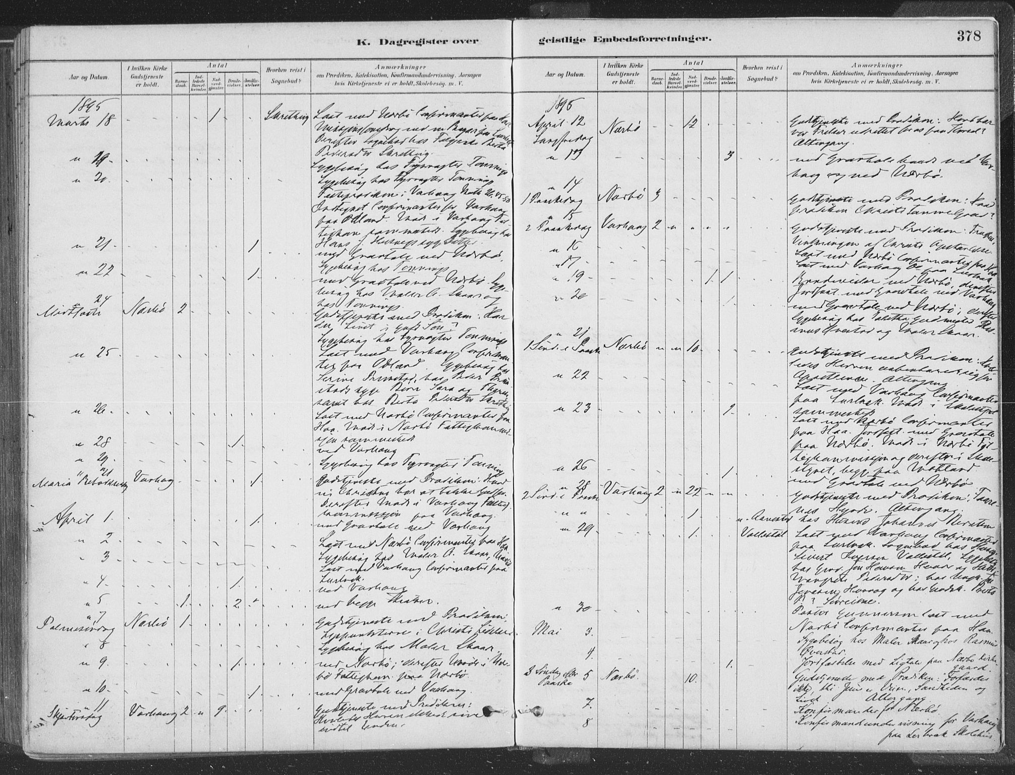 Hå sokneprestkontor, AV/SAST-A-101801/001/30BA/L0010: Ministerialbok nr. A 9, 1879-1896, s. 378