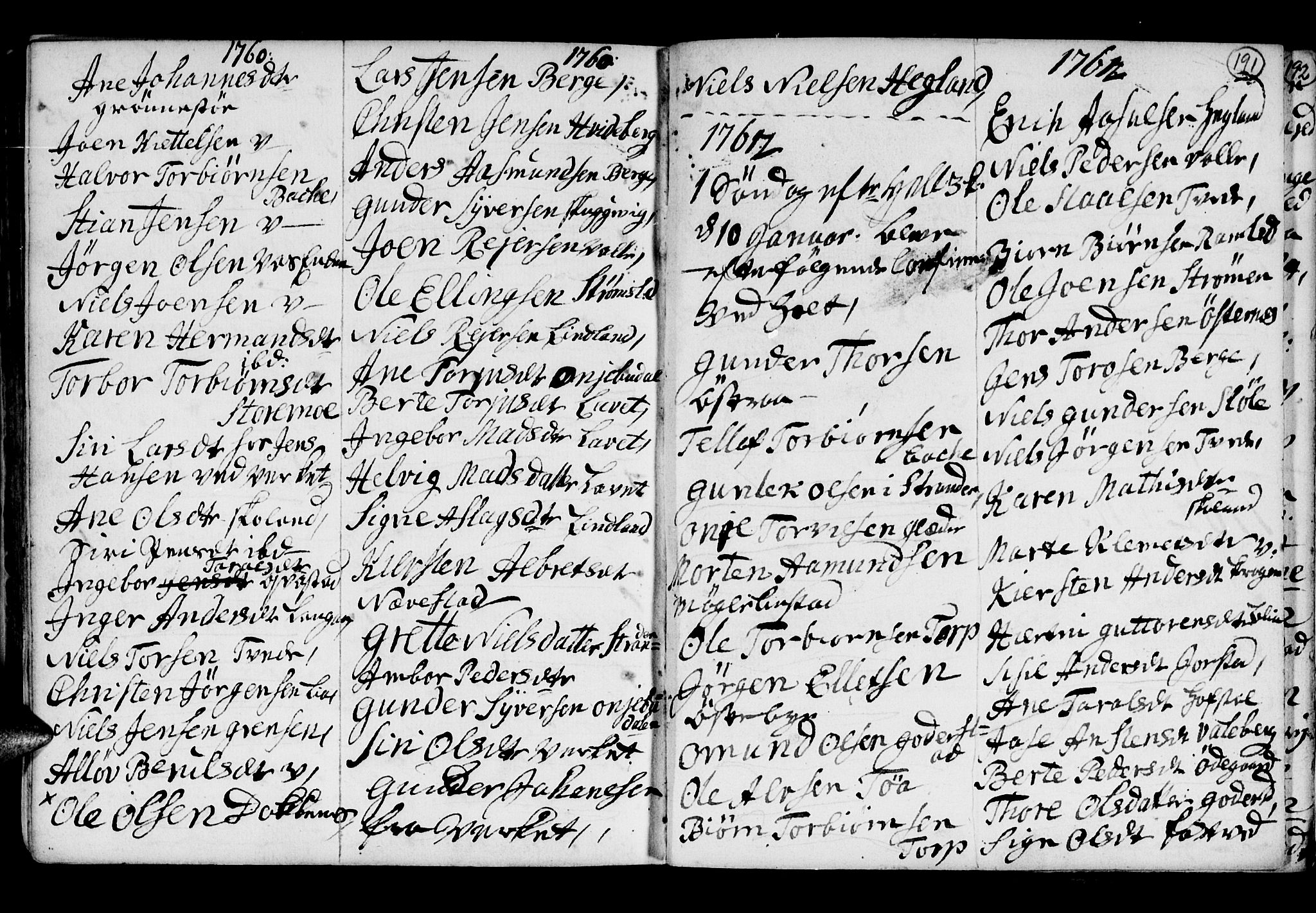 Holt sokneprestkontor, AV/SAK-1111-0021/F/Fb/L0005: Klokkerbok nr. B 5, 1746-1764, s. 191