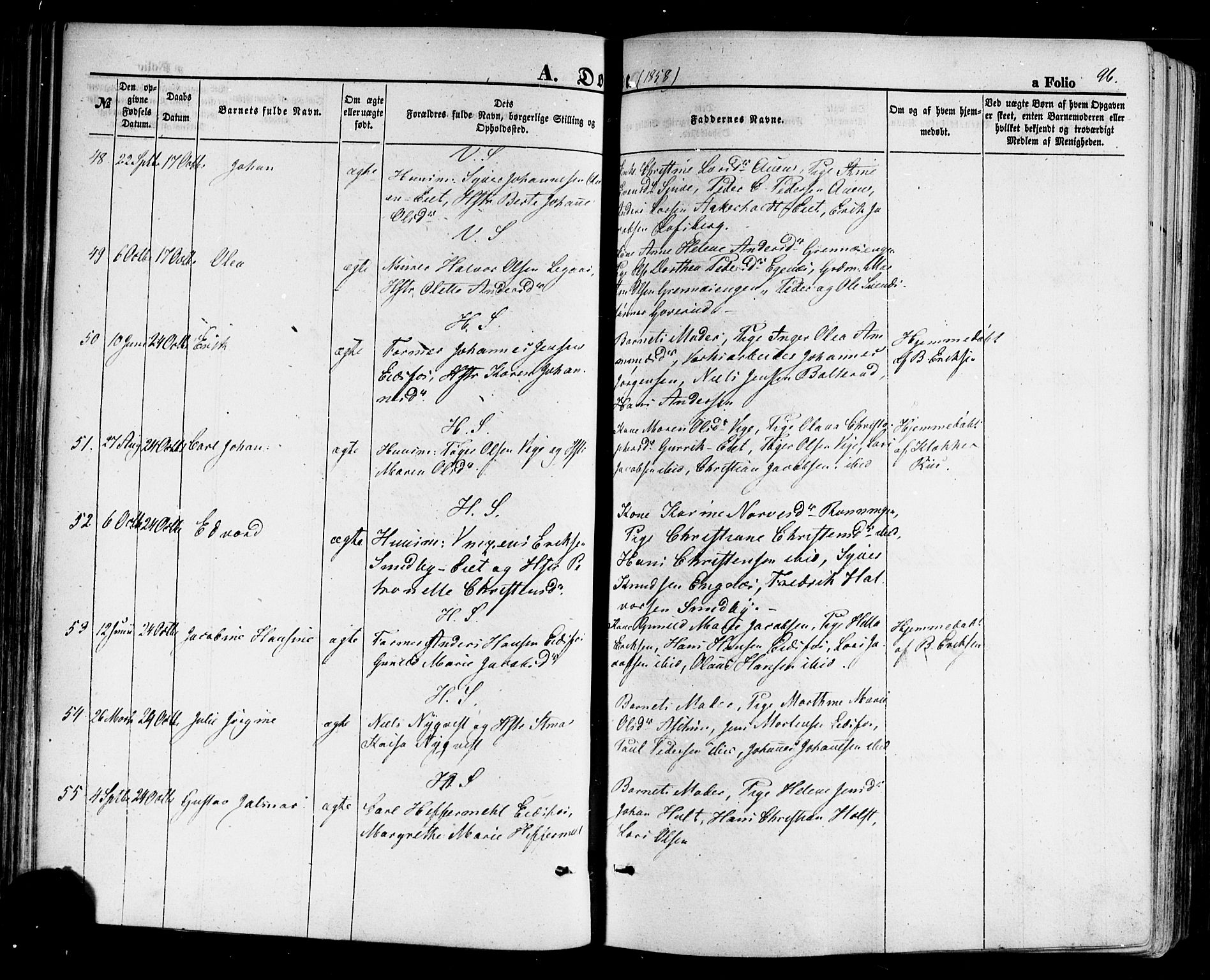 Hof kirkebøker, AV/SAKO-A-64/F/Fa/L0006: Ministerialbok nr. I 6, 1851-1877, s. 96