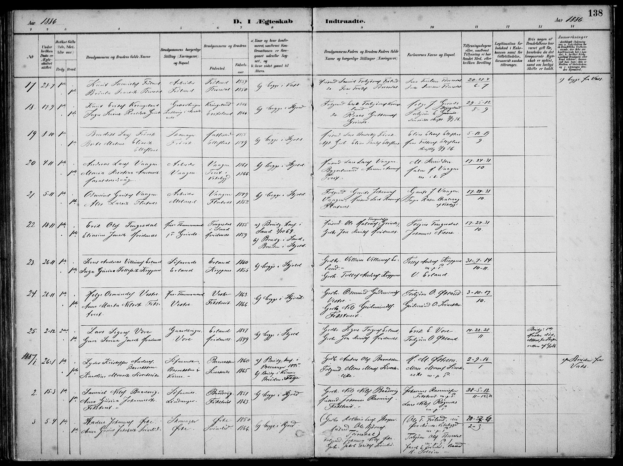 Skjold sokneprestkontor, SAST/A-101847/H/Ha/Haa/L0010: Ministerialbok nr. A 10, 1882-1897, s. 138