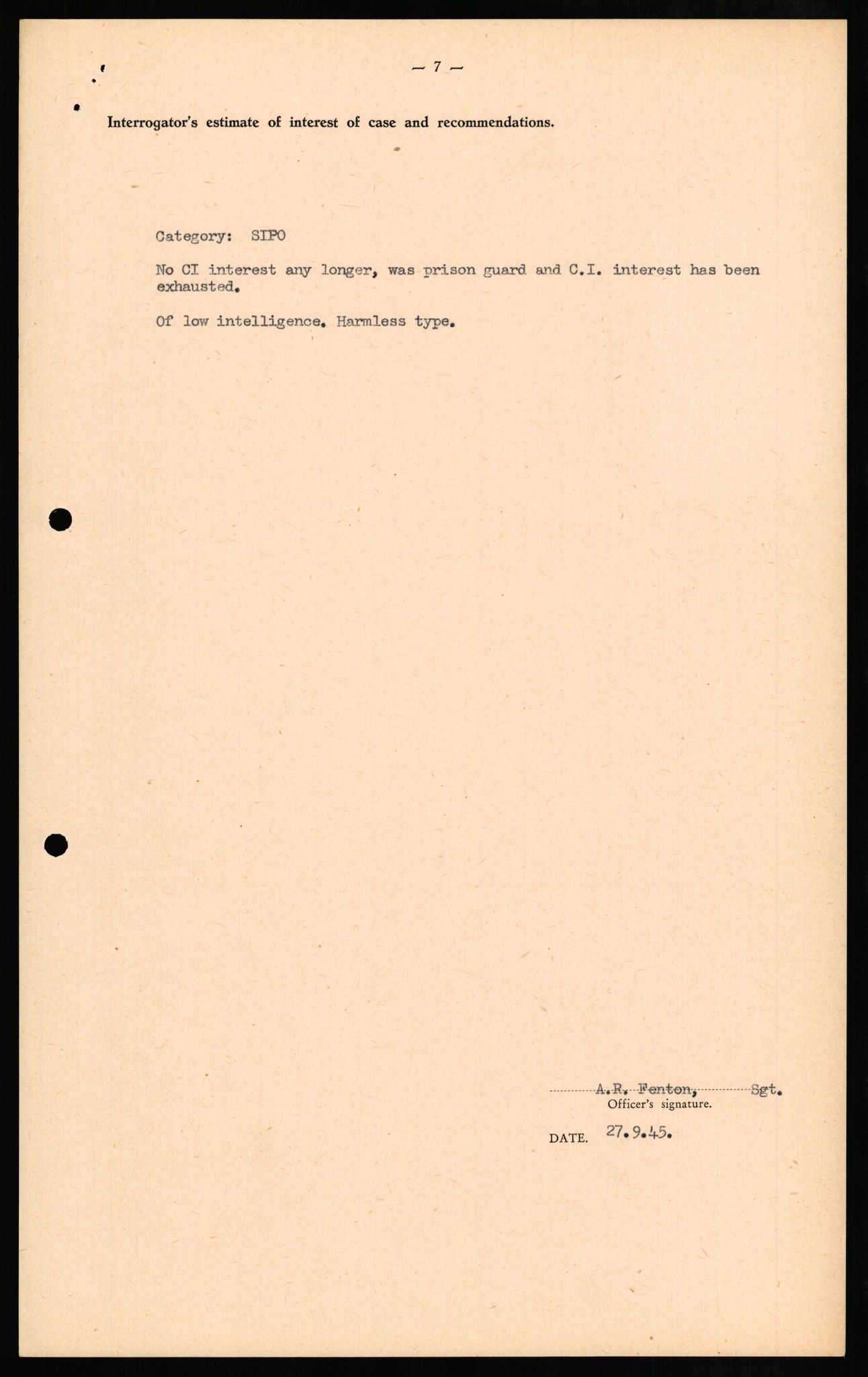 Forsvaret, Forsvarets overkommando II, RA/RAFA-3915/D/Db/L0011: CI Questionaires. Tyske okkupasjonsstyrker i Norge. Tyskere., 1945-1946, s. 77